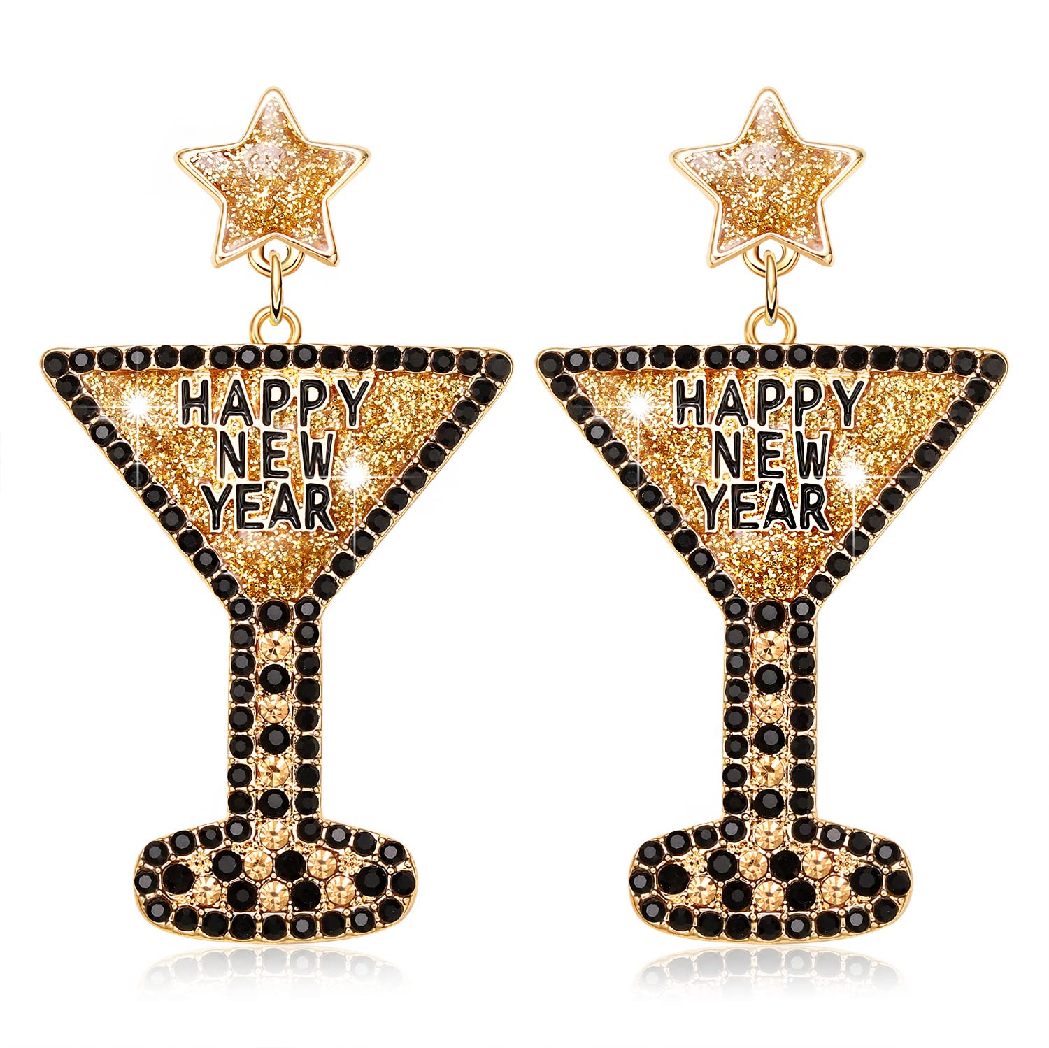 Happy New Year Earrings for Women Beaded Champagne Bottle Glass Earrings Handmade New Year’s Eve Dance Party Earrings Holiday Festive Earrings New