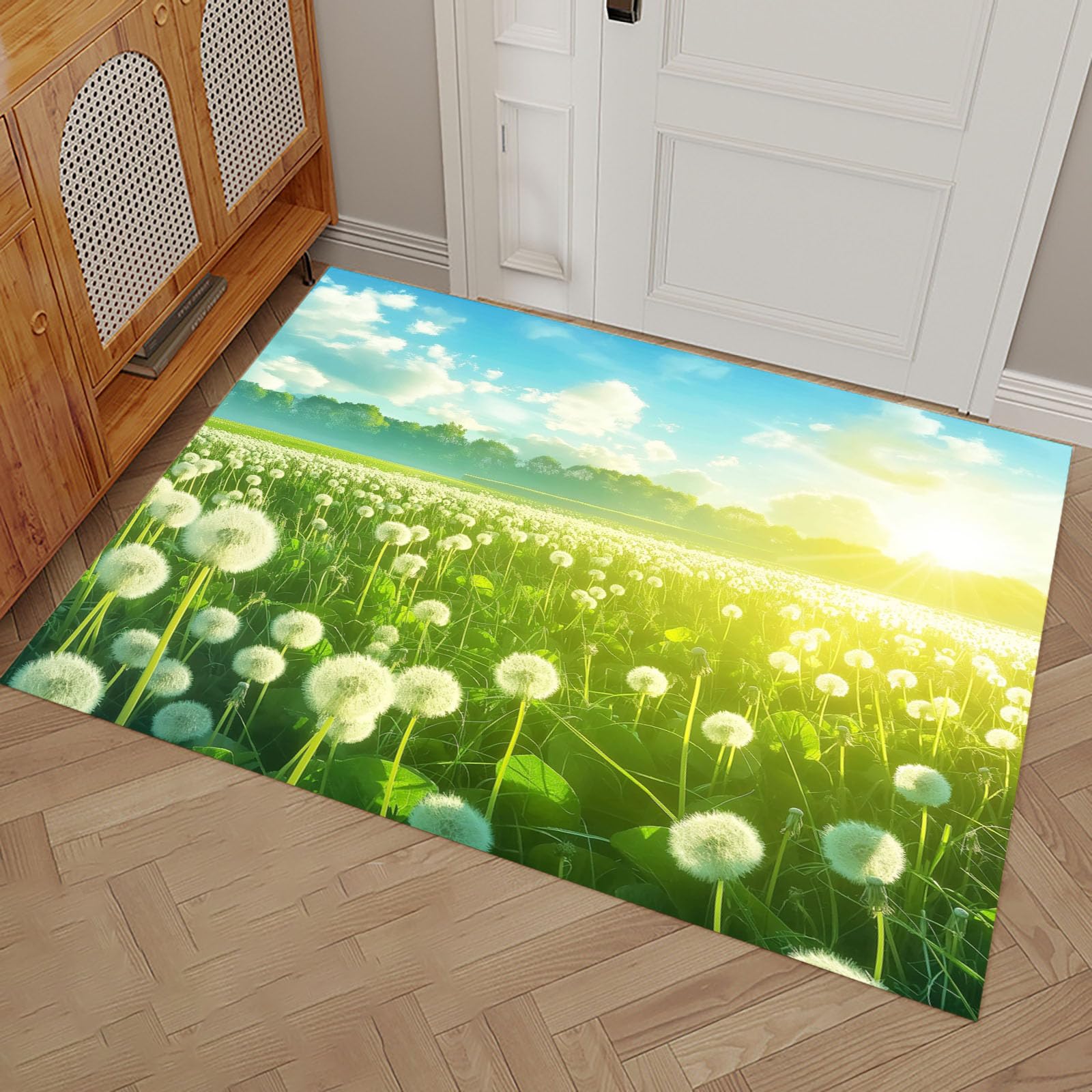 Tapis printemps paysage de pissenlits grand personnalisé imprimé pour entrée 50x80