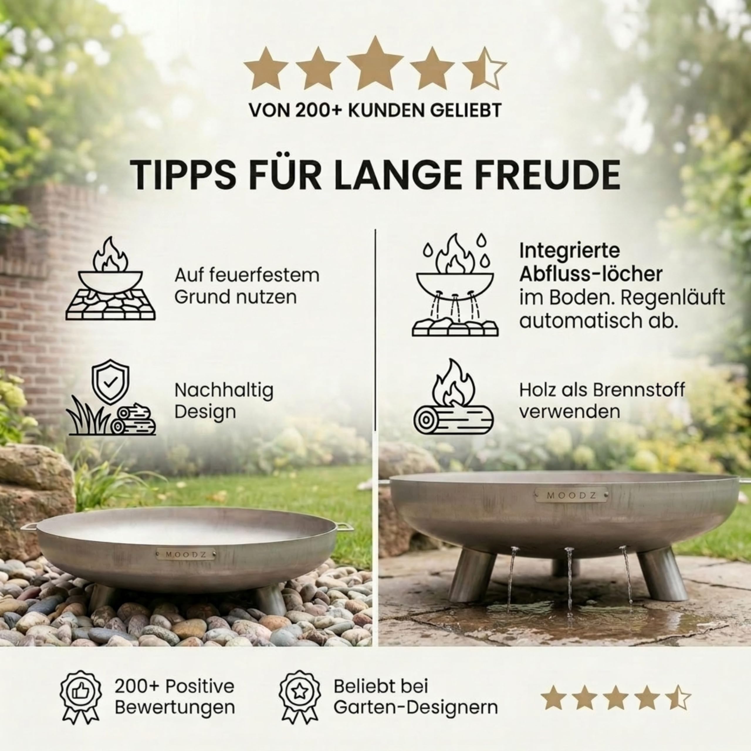 Feuerschale 60 cm Edelstahl - Feuerschalen für den Garten - Feuerstelle Outdoor & Feuertonne - Feuerschale aus Edelstahl (Ø 60 cm F&H)