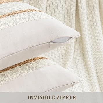 Laolitou Decorative Pillow Covers 2020 Pack of 2, Boho Cotton Linen Soft Cozy Neutral Throw Pillow Cases for Living Room Sofa Bedroom Couch Cushions Home Decor