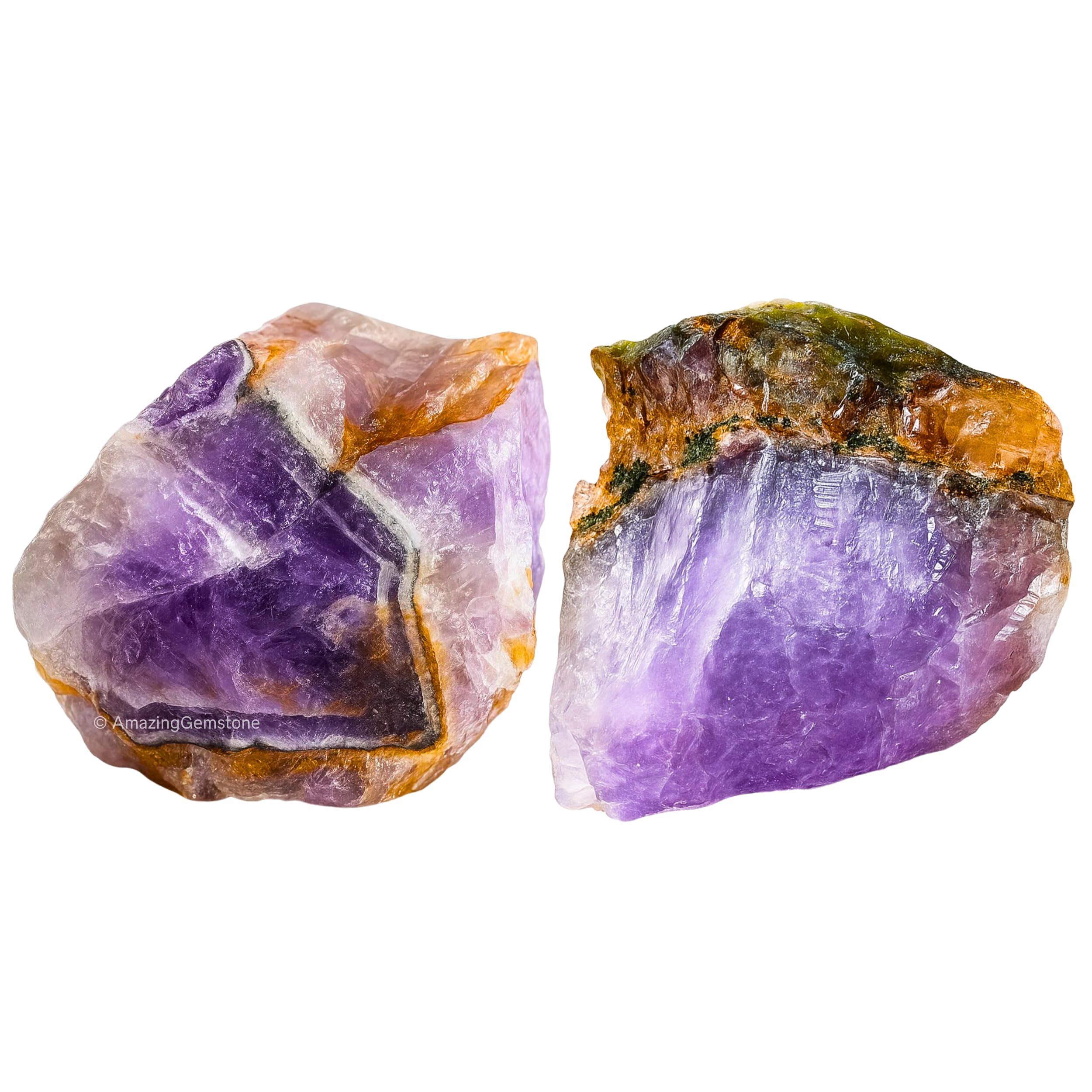 Amethyst Chevron Crystals and Healing Stones, 2 Piece Raw | Certified Healing Crystal Rough Rocks For Tumbling and DIY Projects Gifts - Positive Energy, Chakra Healing, Meditation