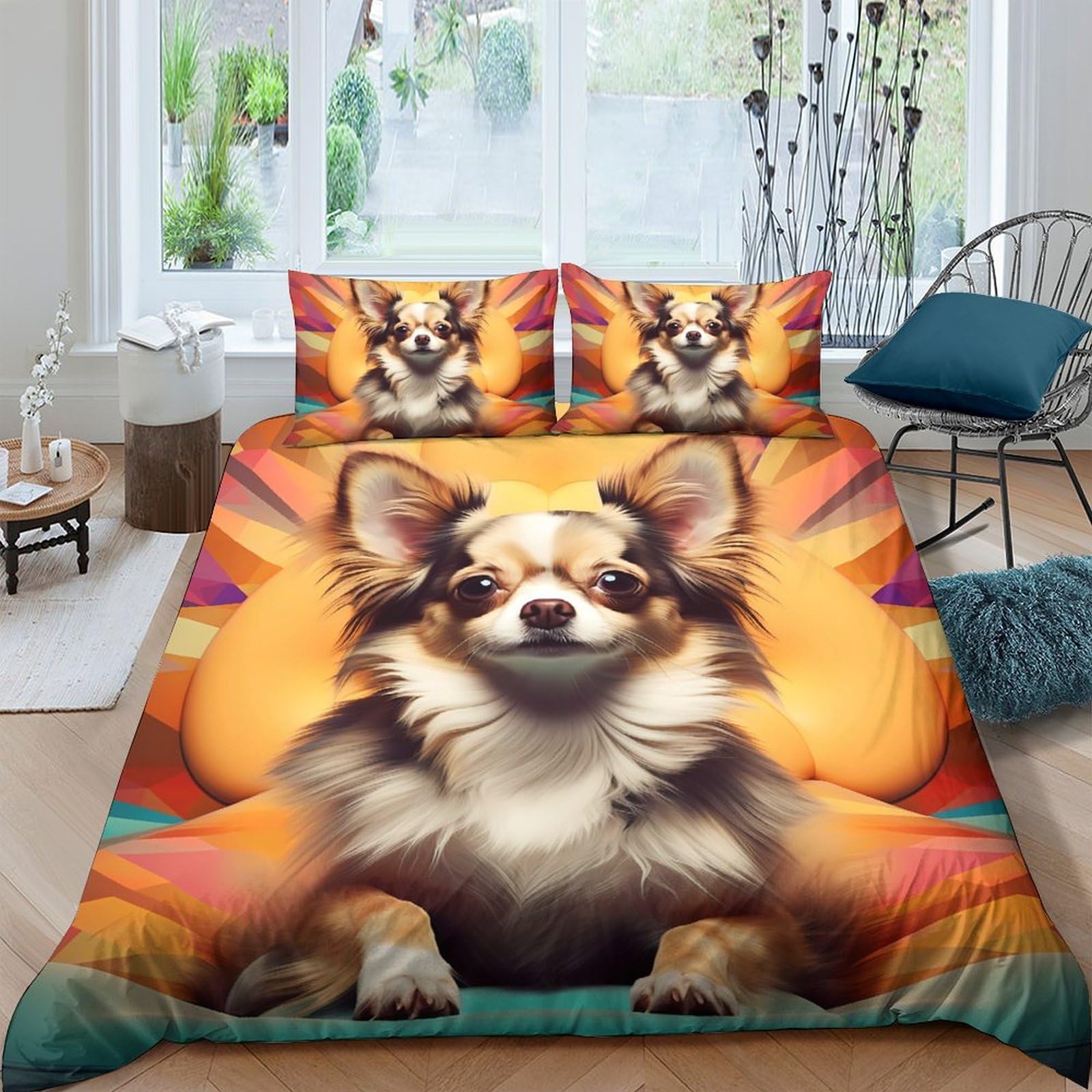 Ctjqhvkz Style-1 3D Printed Chihuahua Fitted Sheet Microfiber Soft Orange Art Bed Cover For Bedroom Guest Room Mattress Decor Single（135X200cm）
