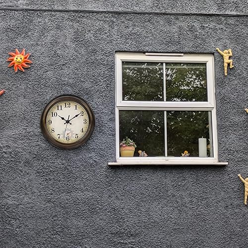 Miniatura 2 de Relojes para exteriores impermeables con termómetro, combinados, reloj de pared rústico vintage para patio, piscina, baño, cocina (8 pulgadas,