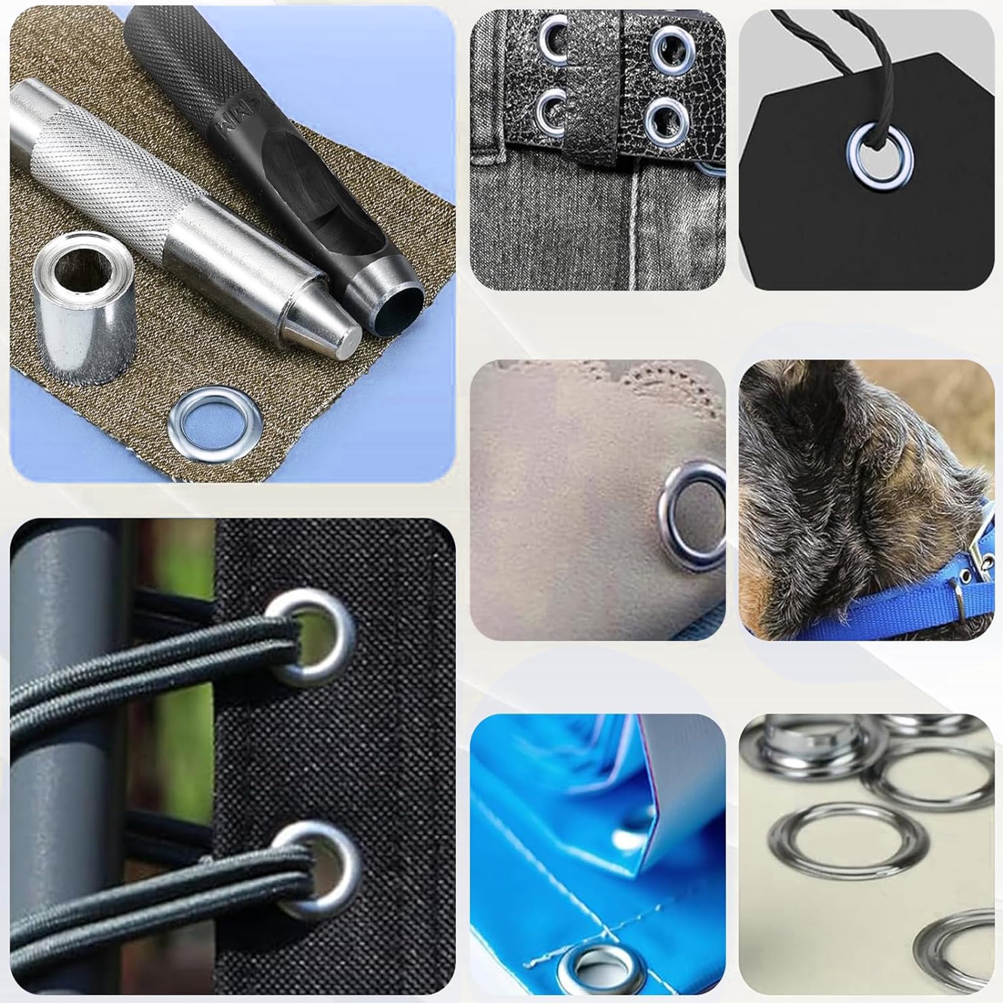 100 Set Pinze Occhielli 4mm, Metallo + Strumento Stampaggio, Compatibile Tela Cerata, Copriscarpe, Tende, Rivetti, Ideale Fai-da-Te, Artigianato