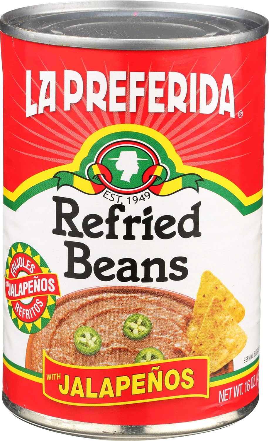 La Preferida Refried Beans Jalapenos, 16Ounce (Pack of 12