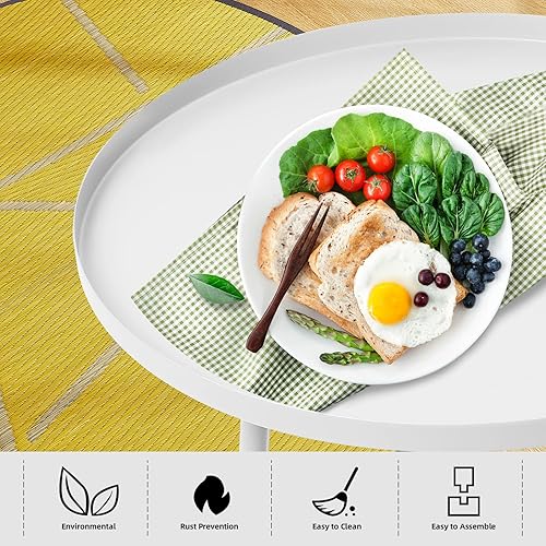 Miniatura 6 de ECOMEX Mesa auxiliar de patio, mesa auxiliar de metal para interiores y exteriores, mesa auxiliar redonda de metal impermeable, resistente a la