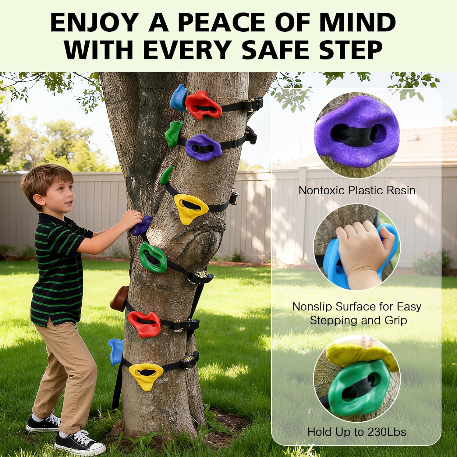 12 Ninja Tree Climbing Holds and 6.56FT Climbing Rope for Kids, Tree Climber Climbing Kit for Outdoor Ninja Warrior Obstacle Course Training