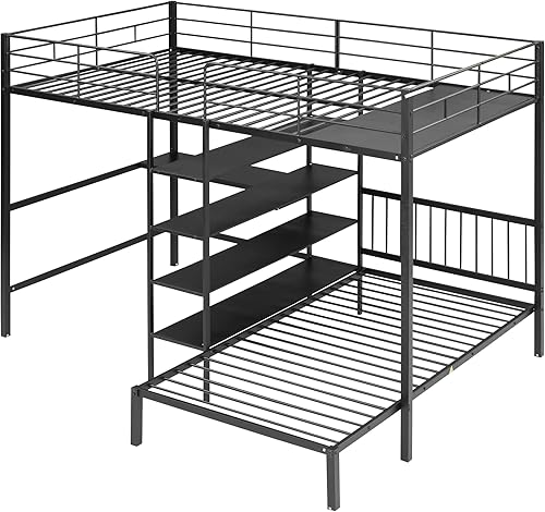 Miniatura 5 de DHHU Marcos de cama para niños y niñas, cama de piso tamaño Queen cama de madera con cabecero, color blanco