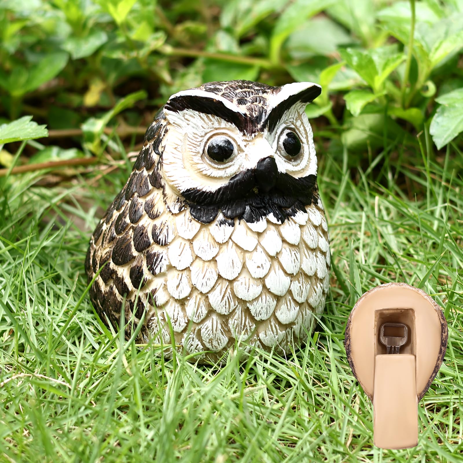 Spare Keys Hider Outdoor Weatherproof Key Hiders Fake Animal Hidden Key Box Safe Key Storage Box Resin Garden Statues Ornament for Yard Outdoor(Owl)