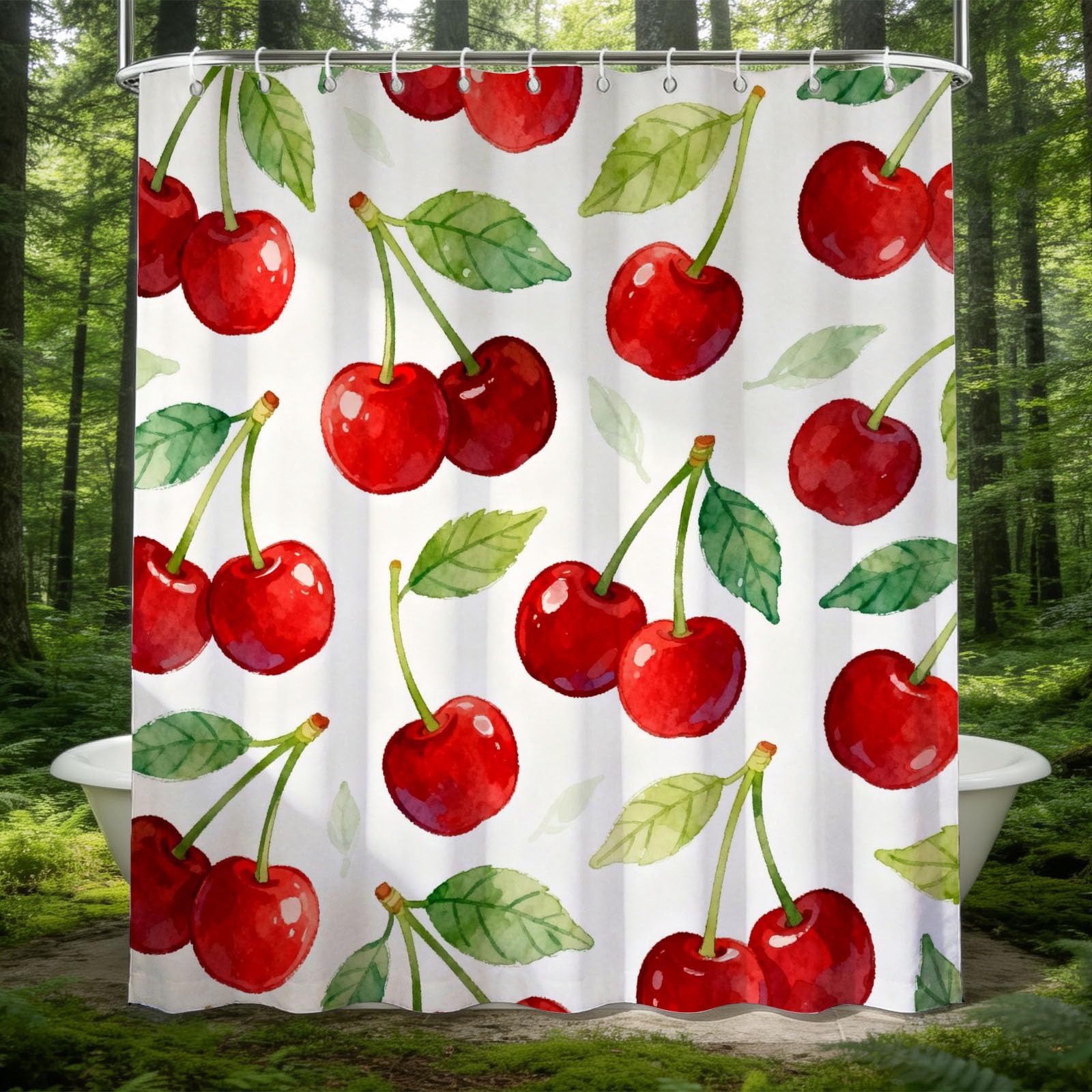 Hongduo 3D Watercolor Cherry Shower Curtain for Stalls Bathtubs Fruits Bathroom Decor Shower Curtain Set Polyester Fabric Waterproof 180x200cm/71X79 Inch with Hooks