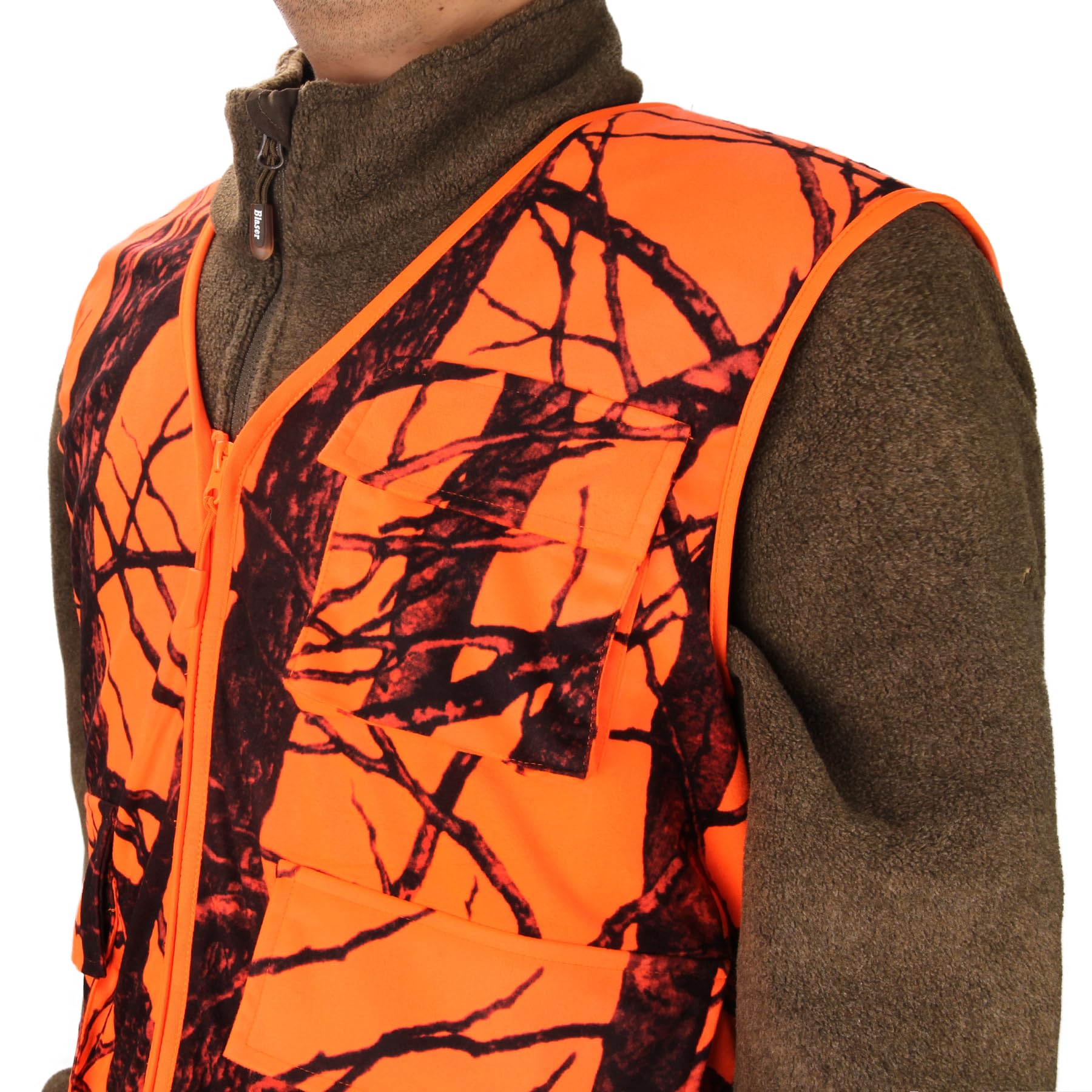 VicBre Blaze - Chaleco de caza naranja con bolsillos para hombre, ropa de abrigo para pesca, camping