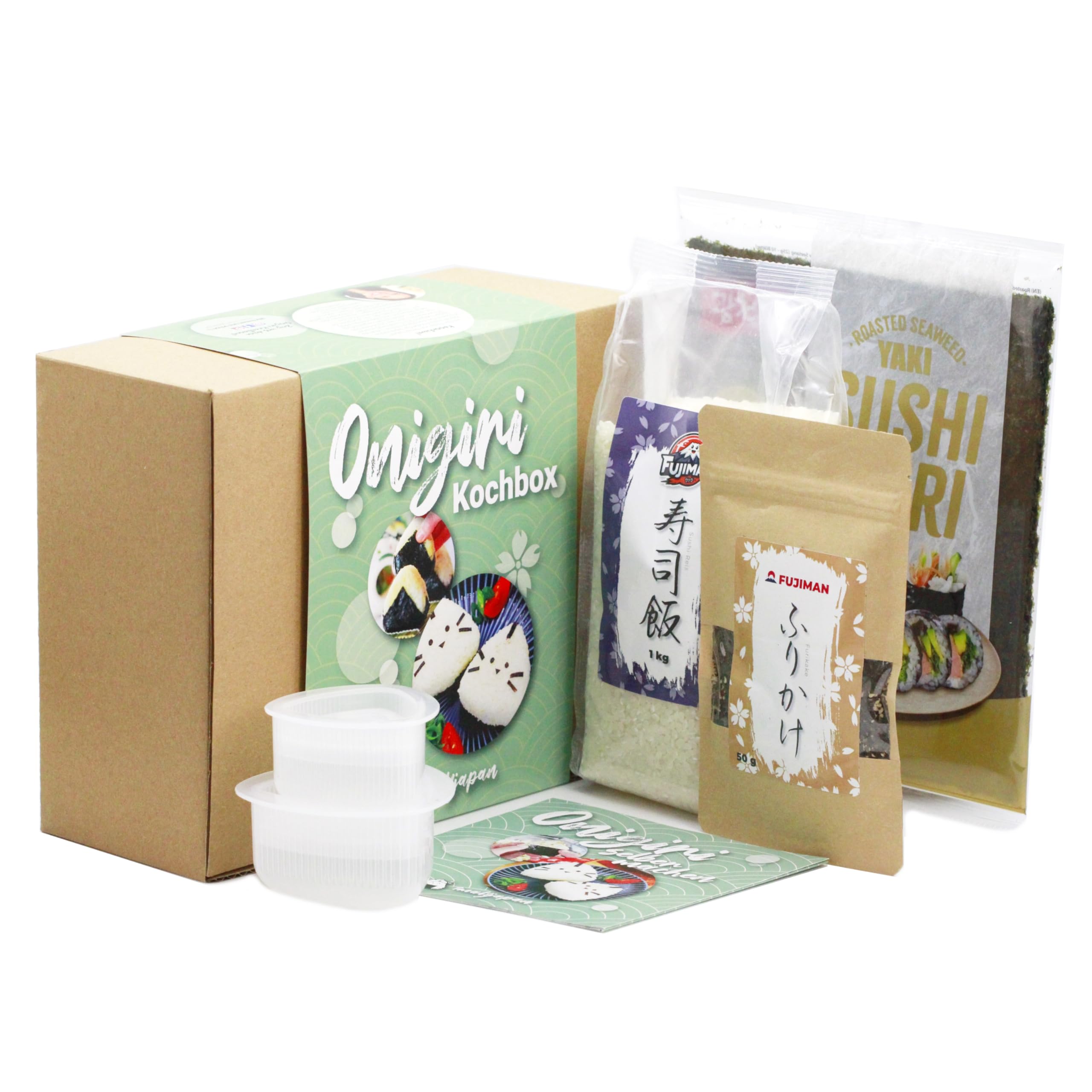 Onigiri Kochset für japanische Reisdreiecke – für 18 Reisbällchen, 5-teilige DIY Onigiri Box, inkl. 3 Rezeptideen, vegan, Geschenkidee für Anime Fan