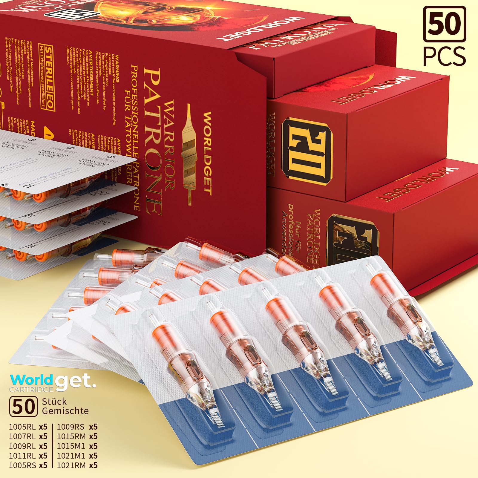 Agujas Tatuaje para cartuchos tattoo 50 piezas #10 RL RS RM M1 mezcla Standard Round Liner Curved Magnum Shader agujas tattoo esterilizado desechable