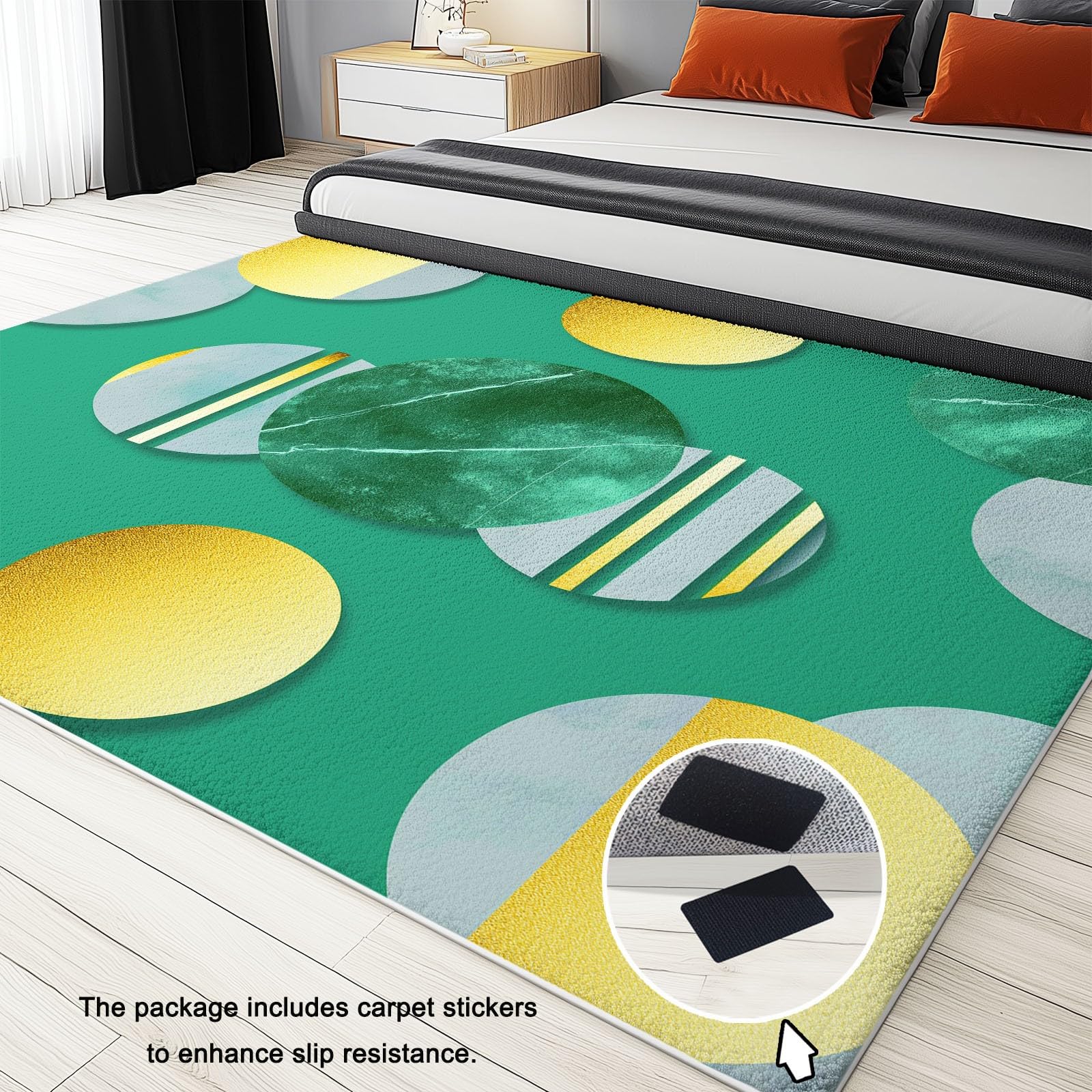 Dywan do salonu 80 x 150 cm Złota folia geometryczne paski można prać w pralce, antypoślizgowy, dywan do pokoju dziecięcego sypialnia biuro krótkie włosy, zielony