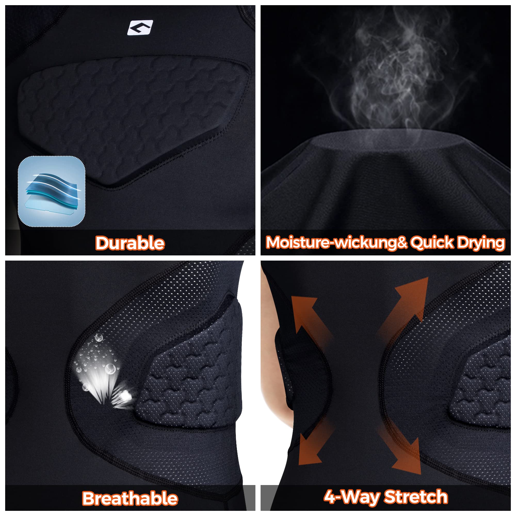 COOLOMG Camiseta de fútbol para niños, acolchada, protección del pecho, protección de hombros, protección de baloncesto, béisbol, camiseta de compresión para niños, multiusos
