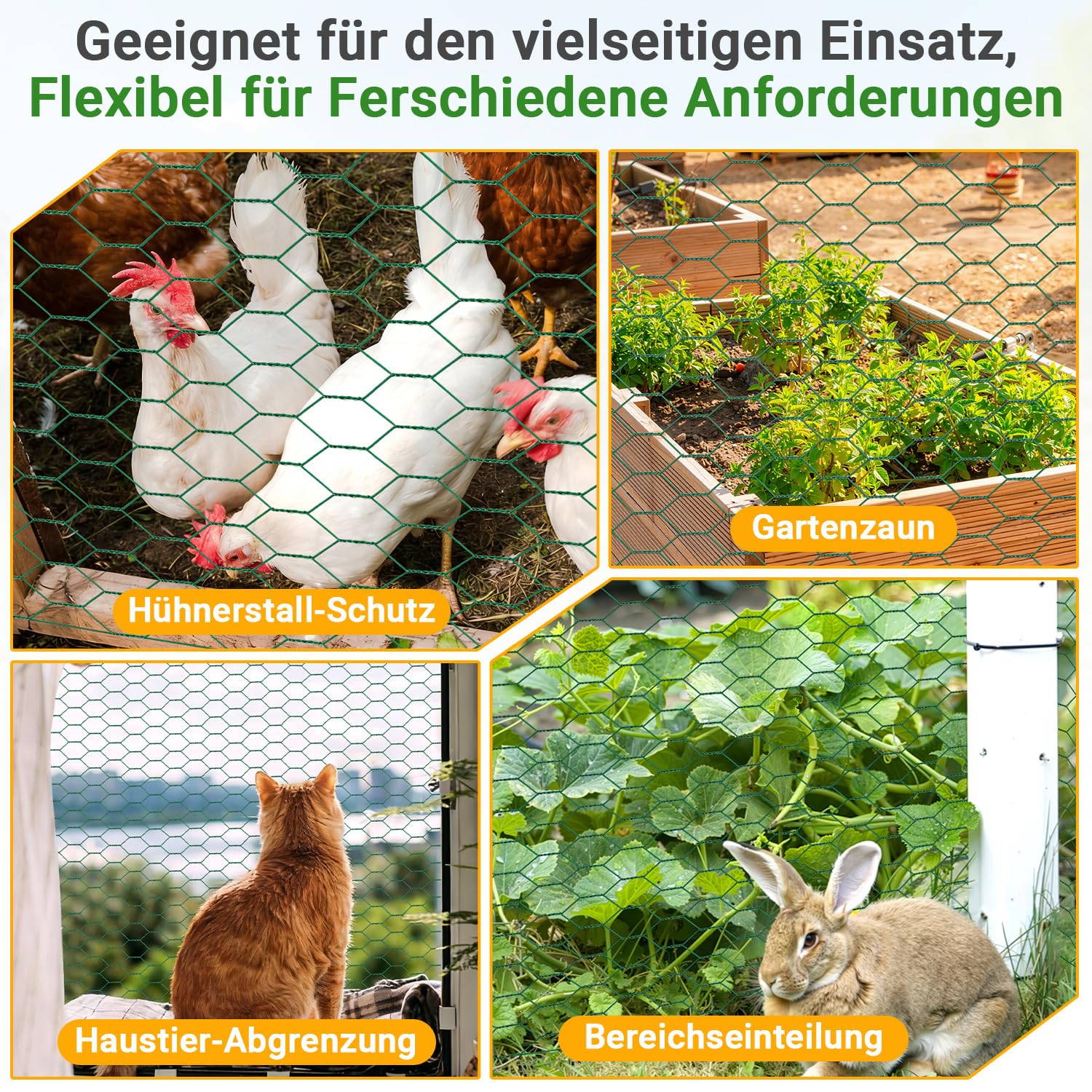 Daromigo Valla de malla hexagonal galvanizada de 27 mm – Alambre para conejos, valla para pollos para jardín y animales, incluye guantes, resistente, malla fina, longitud 35 m, altura 100 cm, color