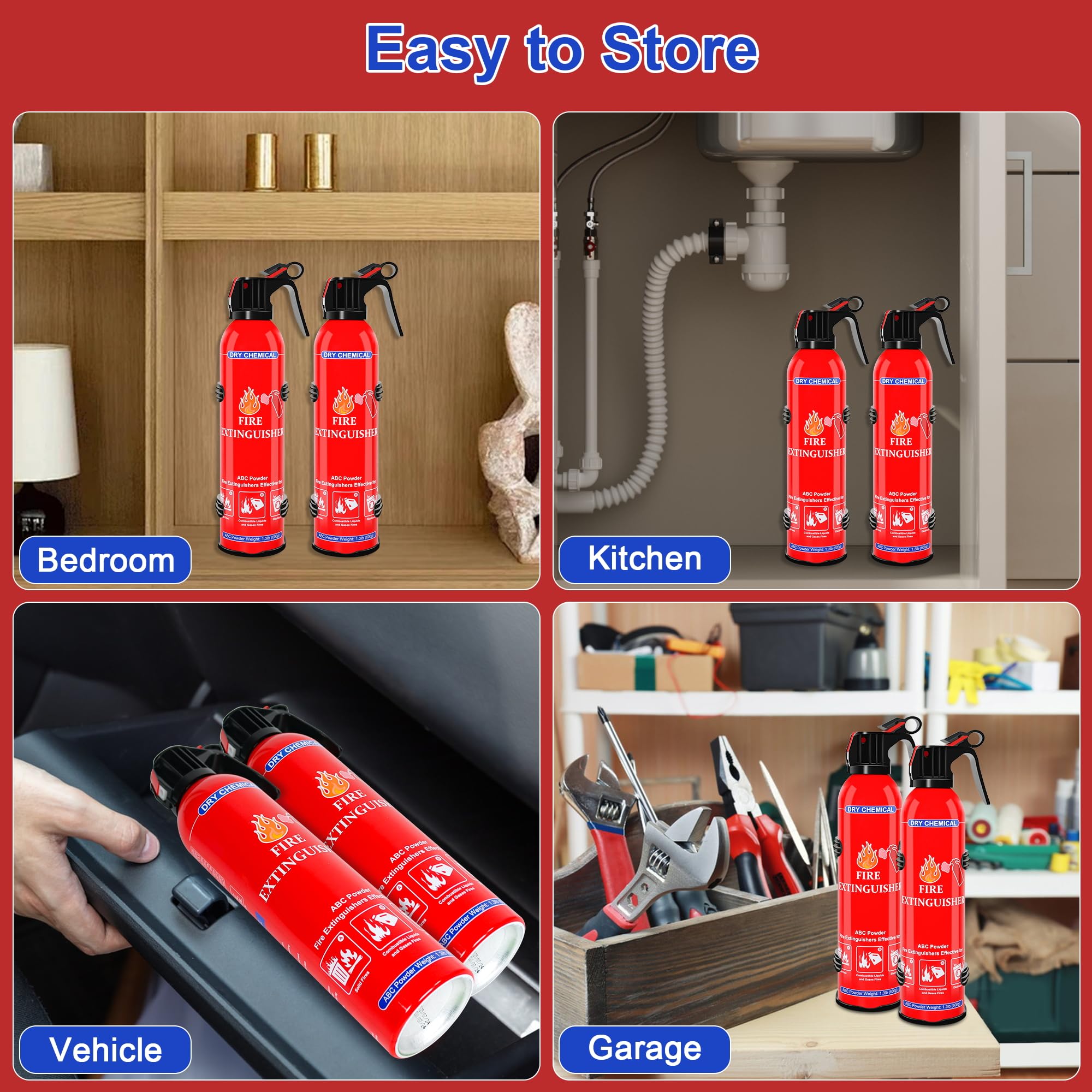 4 Pack ABC Dry Chemical Fire Extinguishers, Portable Dry Powder Fast-Acting Fire Extinguisher with Mount, Suitable for Home, Car, Boat, Truck, Electrical, Grease Fires