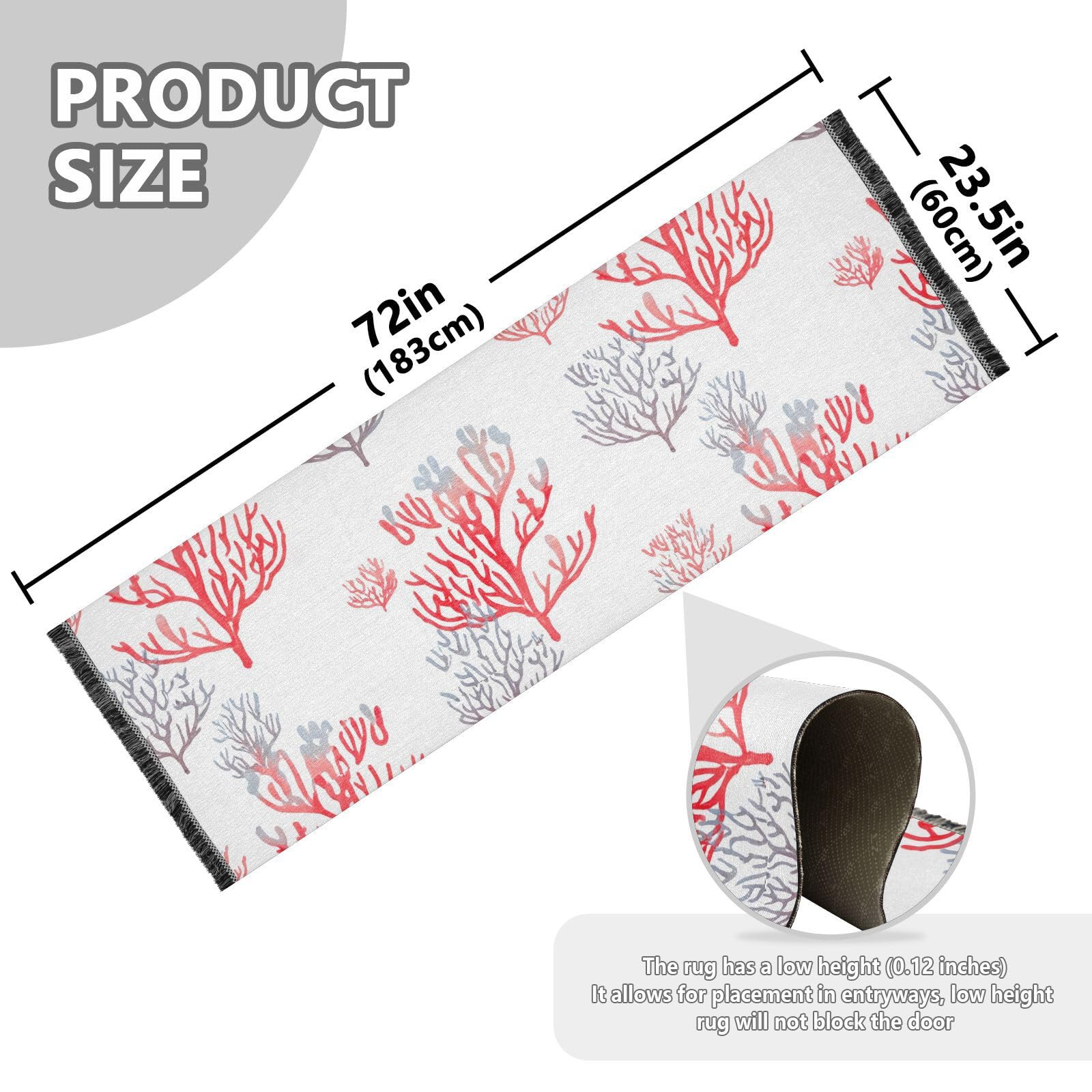 Watercolor Pink Reef White Runner Rug for Hallways Kitchen Rugs Washable Rug for Laundry Entryway Bedroom 72 * 23.5 in