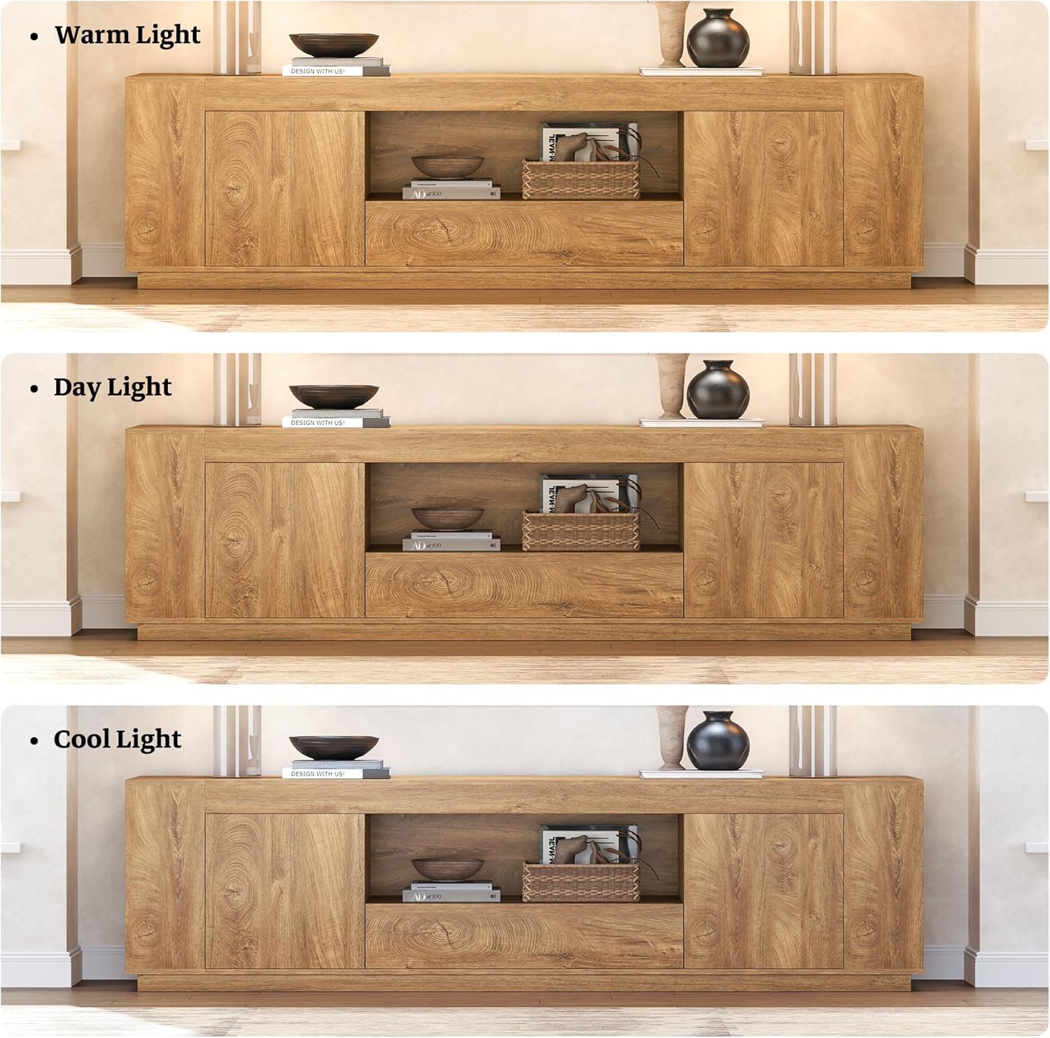 Epecoya Oak TV Stands for Living Room 78.7-Inch, Wooden Entertainment Center with 2 Cabinets & Drawer, Farmhouse TV Console with Storage for TVs Up to 80", Natural Oak Brown