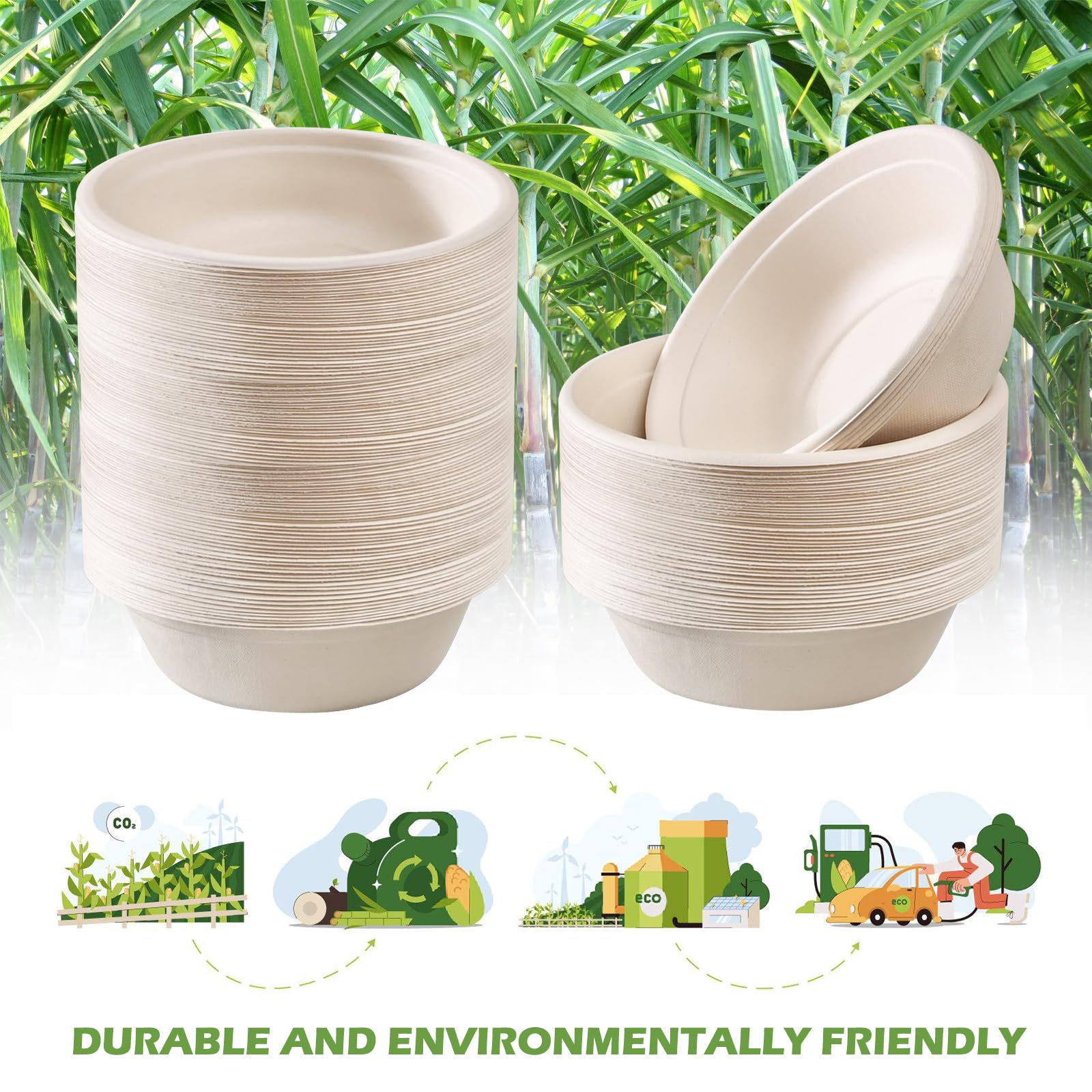 100 cuencos desechables para sopa, 500 ml, cuencos de cartón para sopas, platos soperos desechables, biodegradables