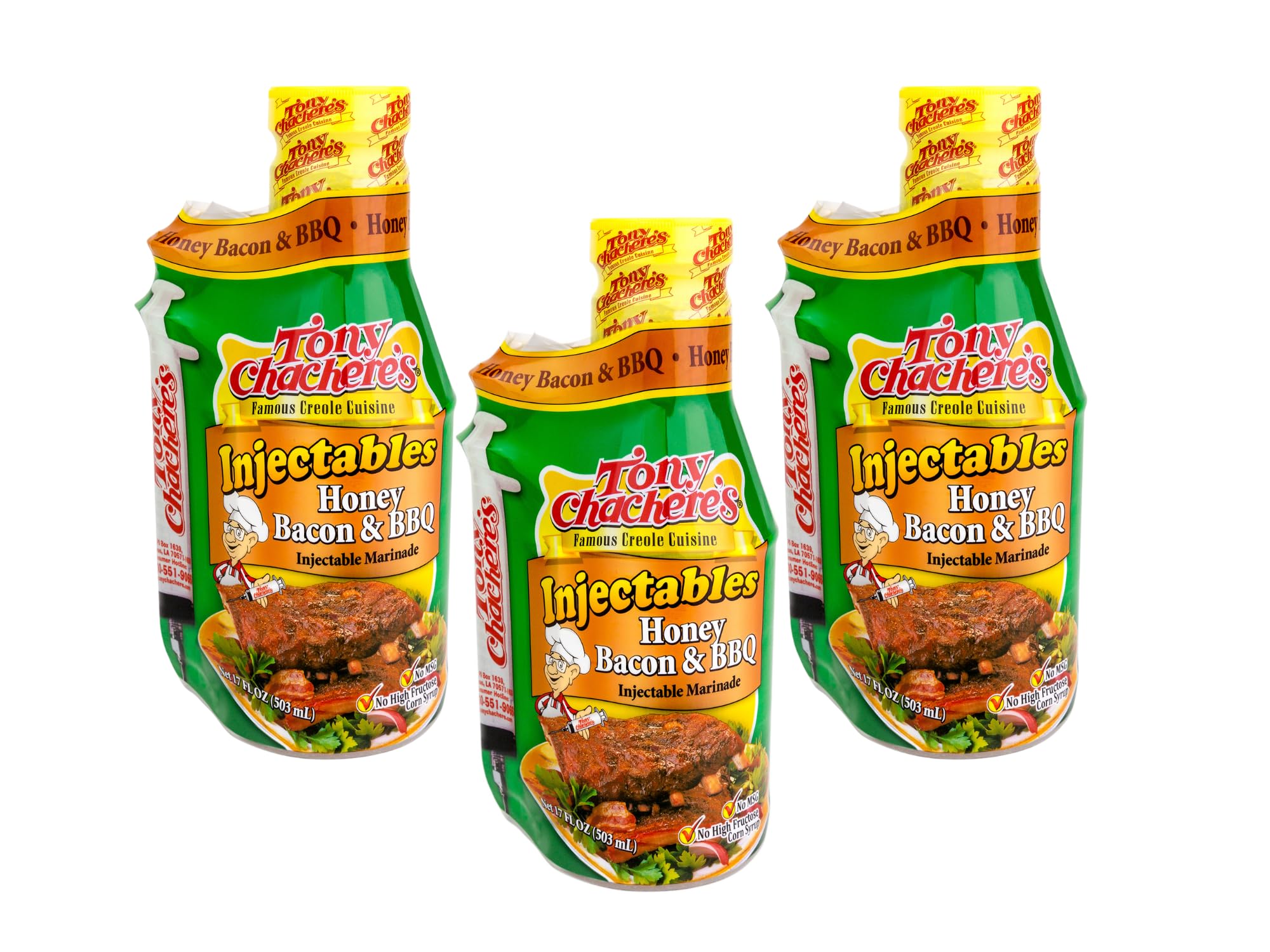 Tony Chachere's Marinade Honey Bacon BBQ w/ Injector, 17 fl oz (Pack of 3)