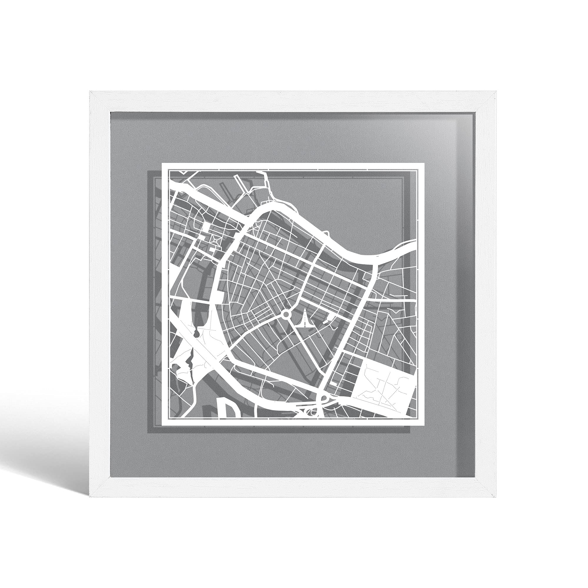O3 DESIGN STUDIO Reykjavik Paper Cut Map framed, White map, White frame, 23x23 cm, Gift Boxed, 4 background color, self-changing, Paper Art — image 1