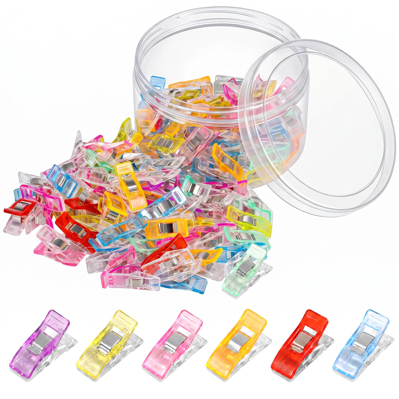 ATopoler 100 Pcs Sewing Clips, Multicolored Plastic Sewing Clips with Box for Fabric, Multipurpose Strong Grip for Crafting Tools, Quilting, Knitting & Crochet