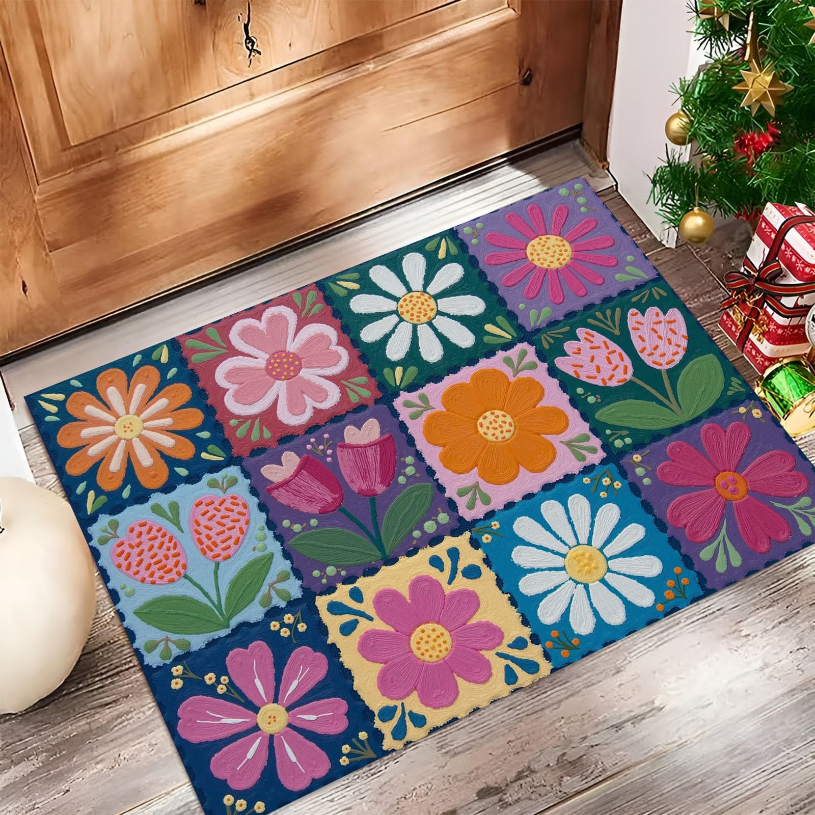Tapis de Porte Peinture 3D Fleurs pour une Entrée Propre et Colorée