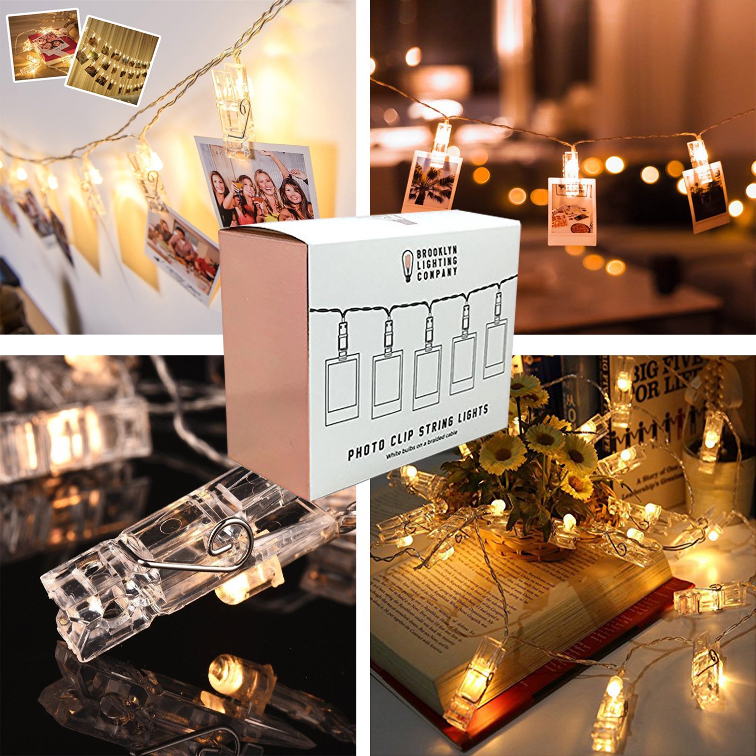 9 Foot Clothes Pin LED String Lights with 20 Battery Operated Bulbs Decorative Lights for Indoor and Outdoor