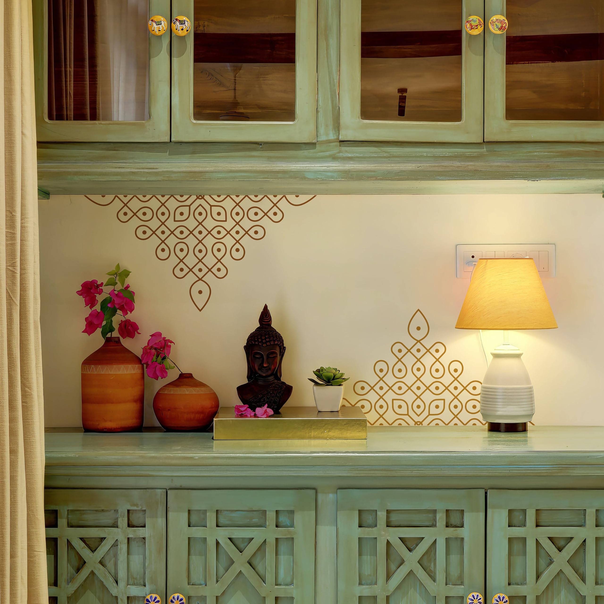 WallDesign Elegant Kolam Medium Size Wall Sticker (22x22inch) - Traditional Indian Art for Compact Spaces - Copper Colour-image-8