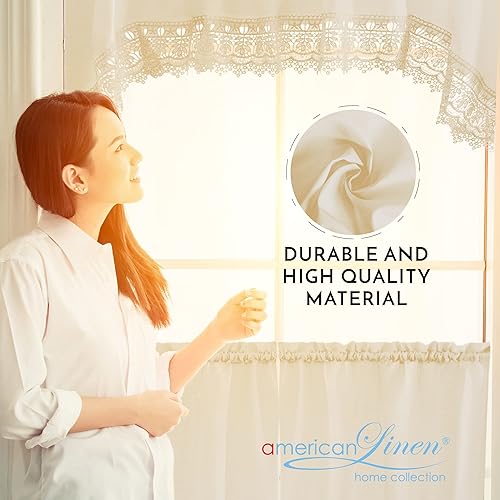 Miniatura 3 de American Linen Cortinas de café para cocina, cortinas de baño con cenefa, borde de encaje bordado. (naranja)