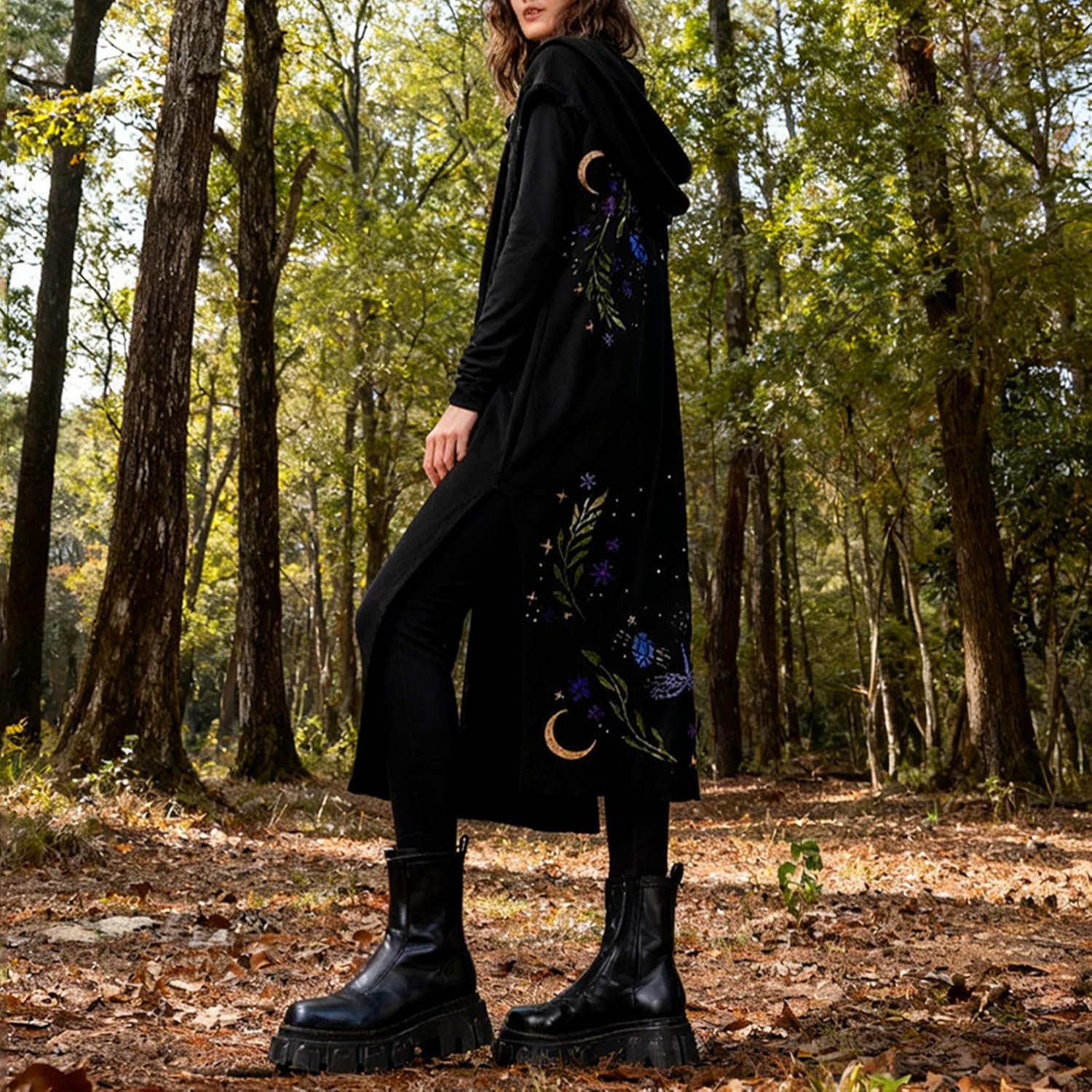 Women Long Cardigans Lightweight Mystical Gothic Open-Front Cardigan Sweater Casual Fall Outfits Hooded Coat - Image 6