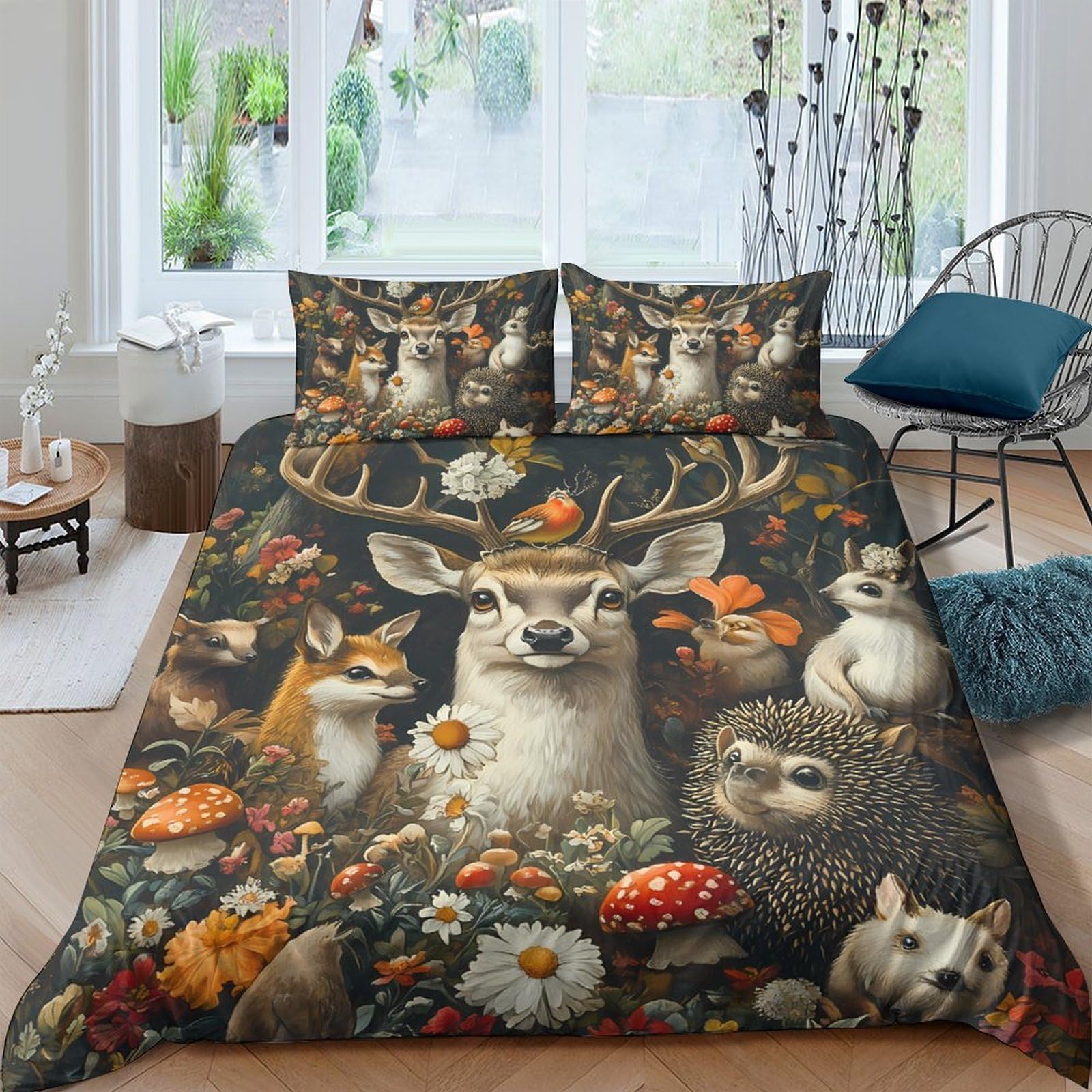 Ctjqhvkz Style-10 3D Printed Woodland Deer Fitted Sheet Microfiber Soft Animal Forest Mattress Cover For Bedroom Guestroom Decor Single（135X200cm）