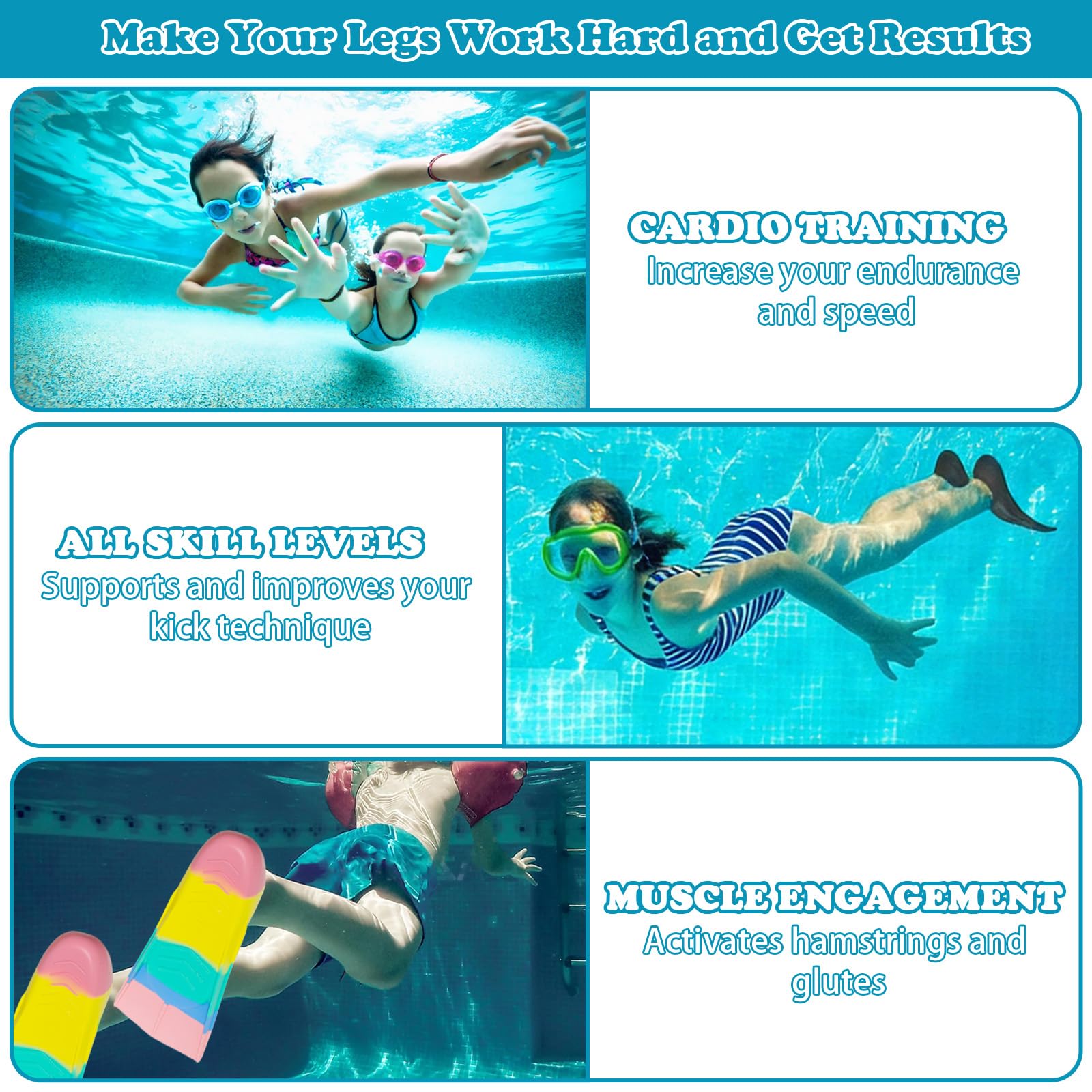 Aletas de natación para niños, 100% silicona, aletas de entrenamiento, aletas de natación para niños y adultos, entrenamiento de agua abierta, snorkeling