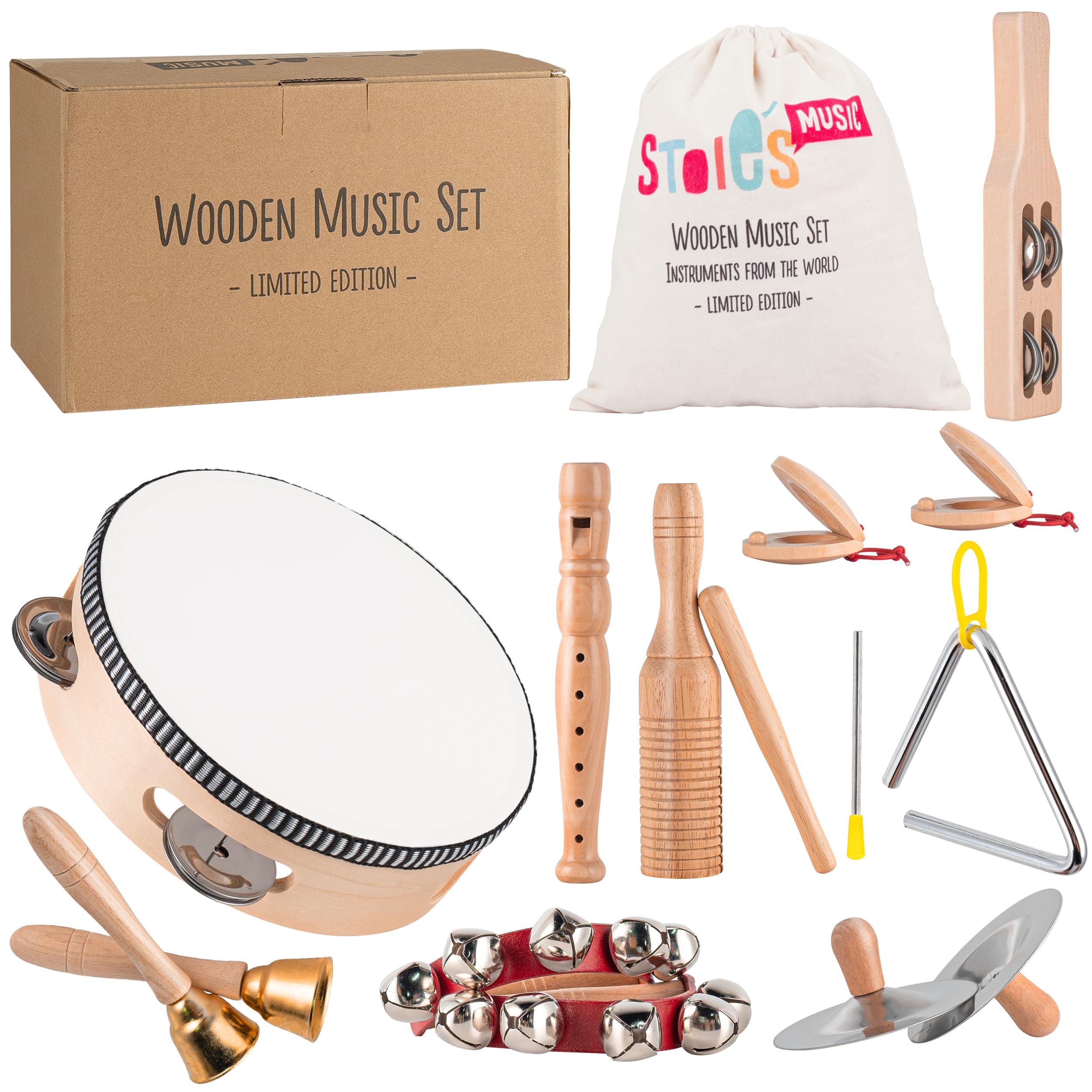 STOIE'S 15 PZ Strumenti Musicali Legno Bambini 3 4 5 6 Anni Percussioni Montessori Set Strumenti Musicali Bambini Tamburello Bambini Giocattoli Musicali Giochi
