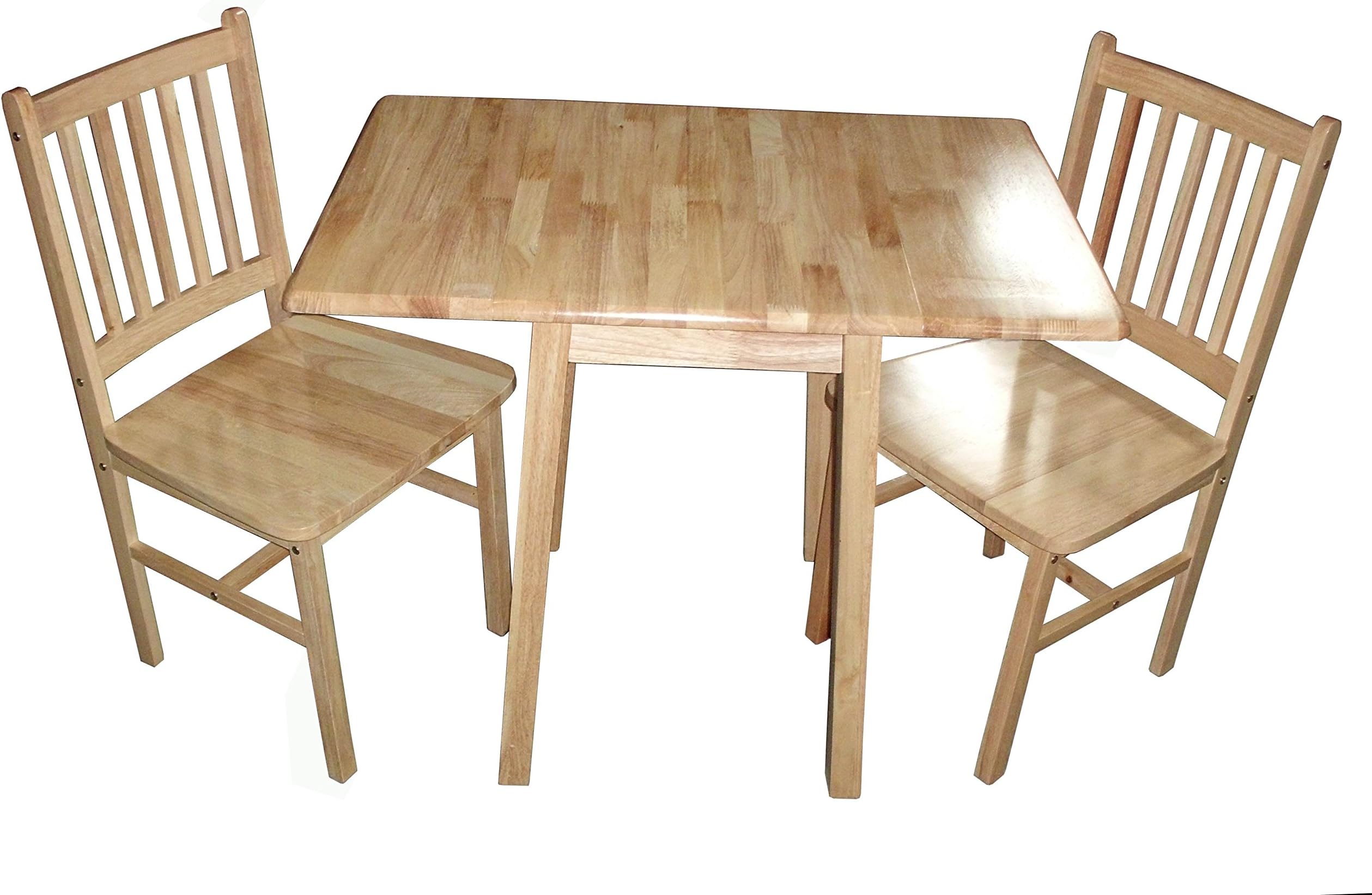 Antik Natural Wood Compact Drop Leaf Table Kitchen Dining Room 2 Chairs