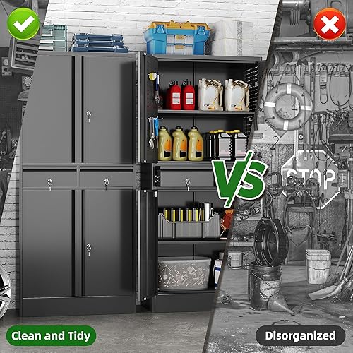 Miniatura 80 de Armario de almacenamiento de metal con tablero de clavijas de 31.5 x 31.5 x 16.5 pulgadas, armario de almacenamiento de acero con cerradura con 5