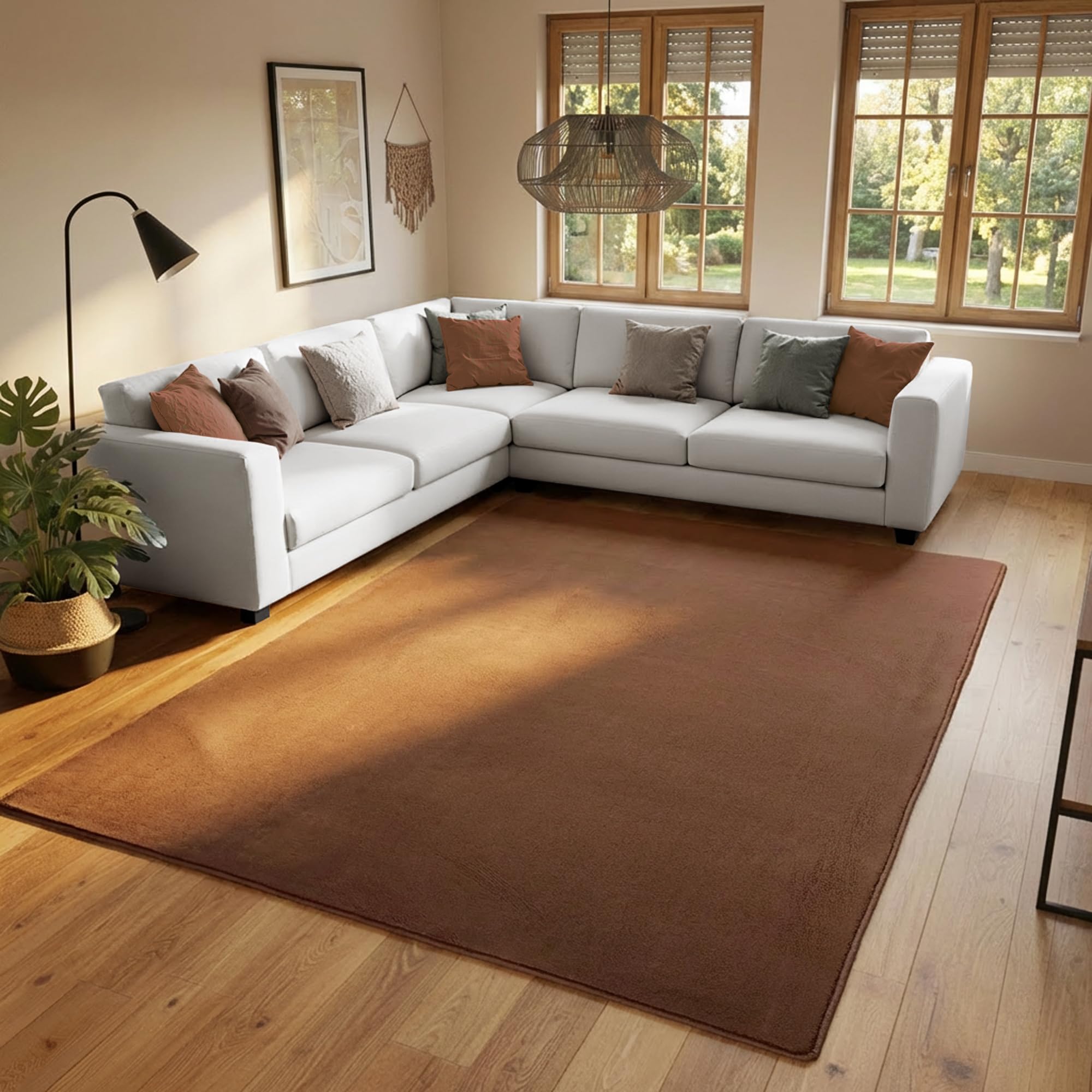 Tapis marron salon 240x340 moderne unicolor grand tapis poils ras monochrome