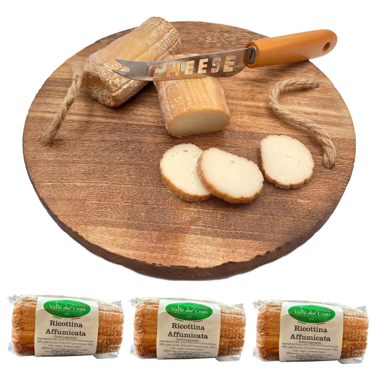 Valle del Crati Ricottina Affumicata Semi Stagionata | Ricotta Calabrese Affumicata con Legno di Quercia e Ulivo | Formaggio Affumicato Stagionato | 3 Ricottine da 200 gr cadauna