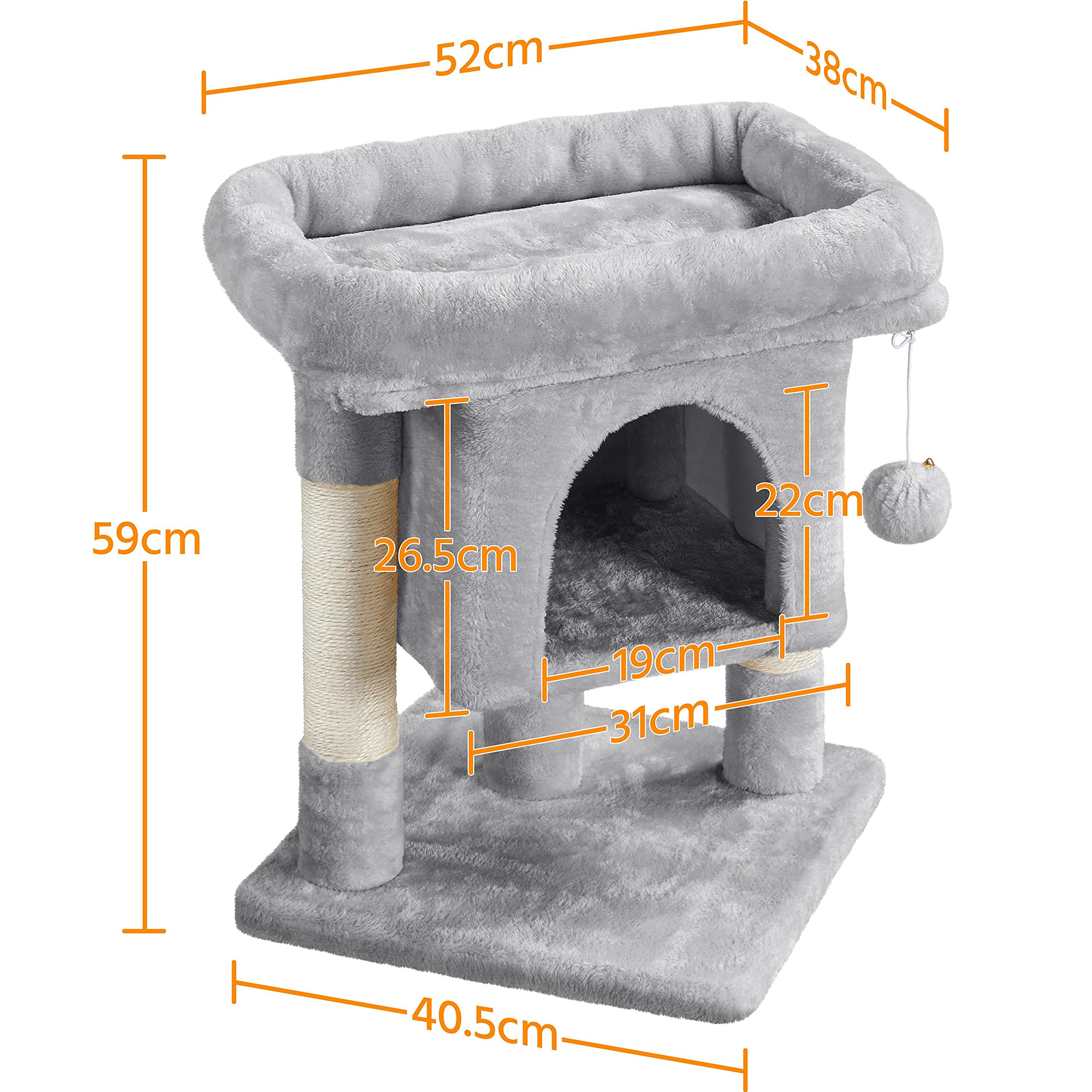 Yaheetech Arbre à Chat Design avec Niche et Plate-Forme Arbre-griffoir Tour pour Chat Hauteur 59cm Gris Clair