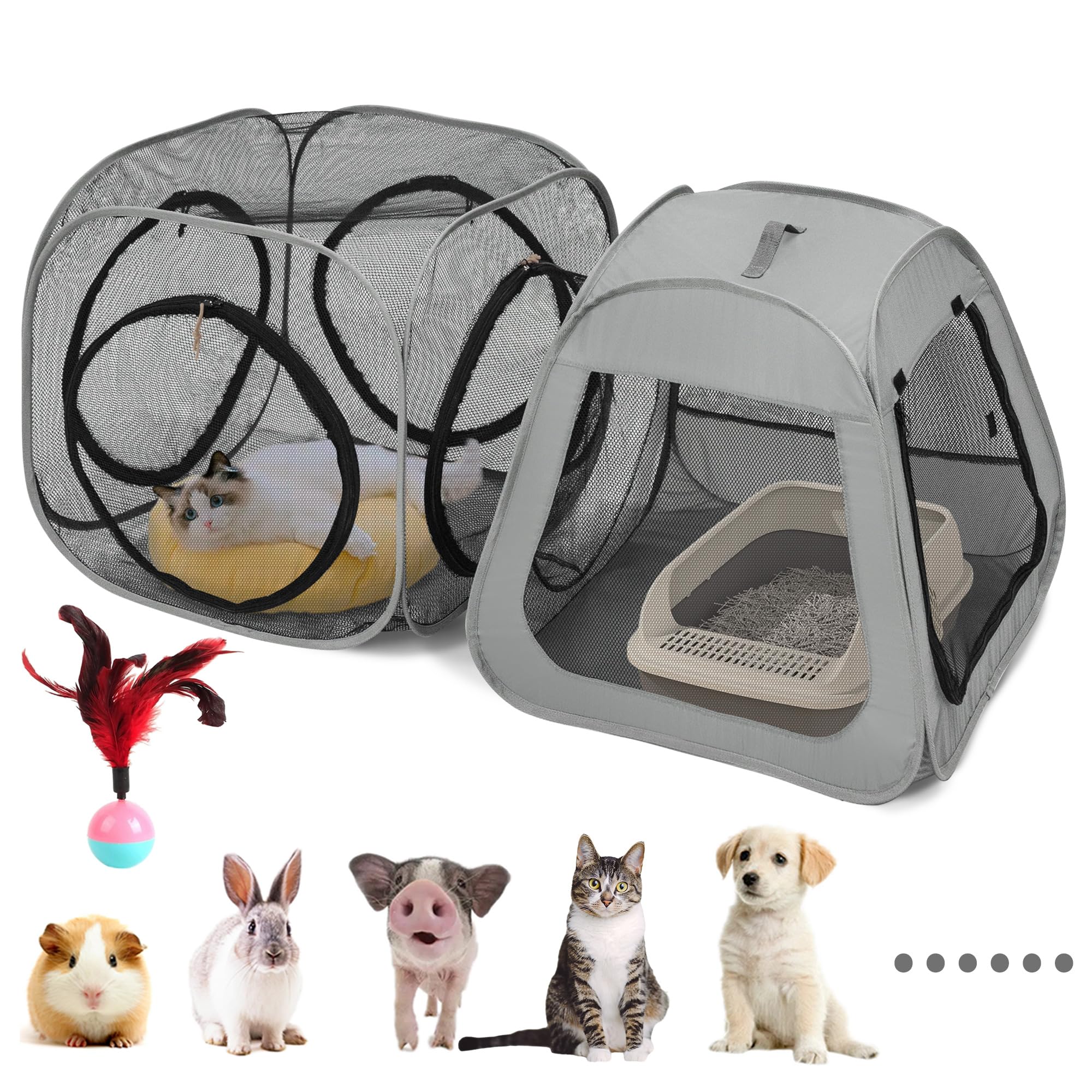 Tragbarer Katzenlaufstall, Trapez-Design für besseren Stand, faltbares Haustierzelt für drinnen und draußen, Laufstall, Outdoor-Katzenzelt, Katzenhäuser und Höhlen für Kätzchen, Katzen, Welpen und