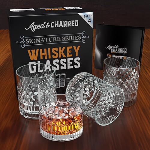 Miniatura 6 de Aged & Charred Juego de vasos de whisky Old Fashioned de 4 a 11 onzas Rocks Barware para licor de bourbon escocés y bebidas de cóctel, caja de