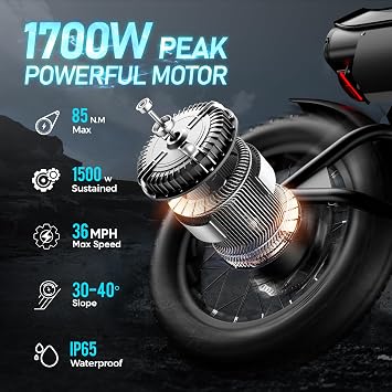eAhora FT01 1700W Electric Dirt Bike 36MPH with 48V 30Ah, 135MM Front Fork & Dual Disc Hydraulic Brakes, 90Miles Long Range Electric Bike, 20 Fat Tire electric motorcycle for adults, electric scooter