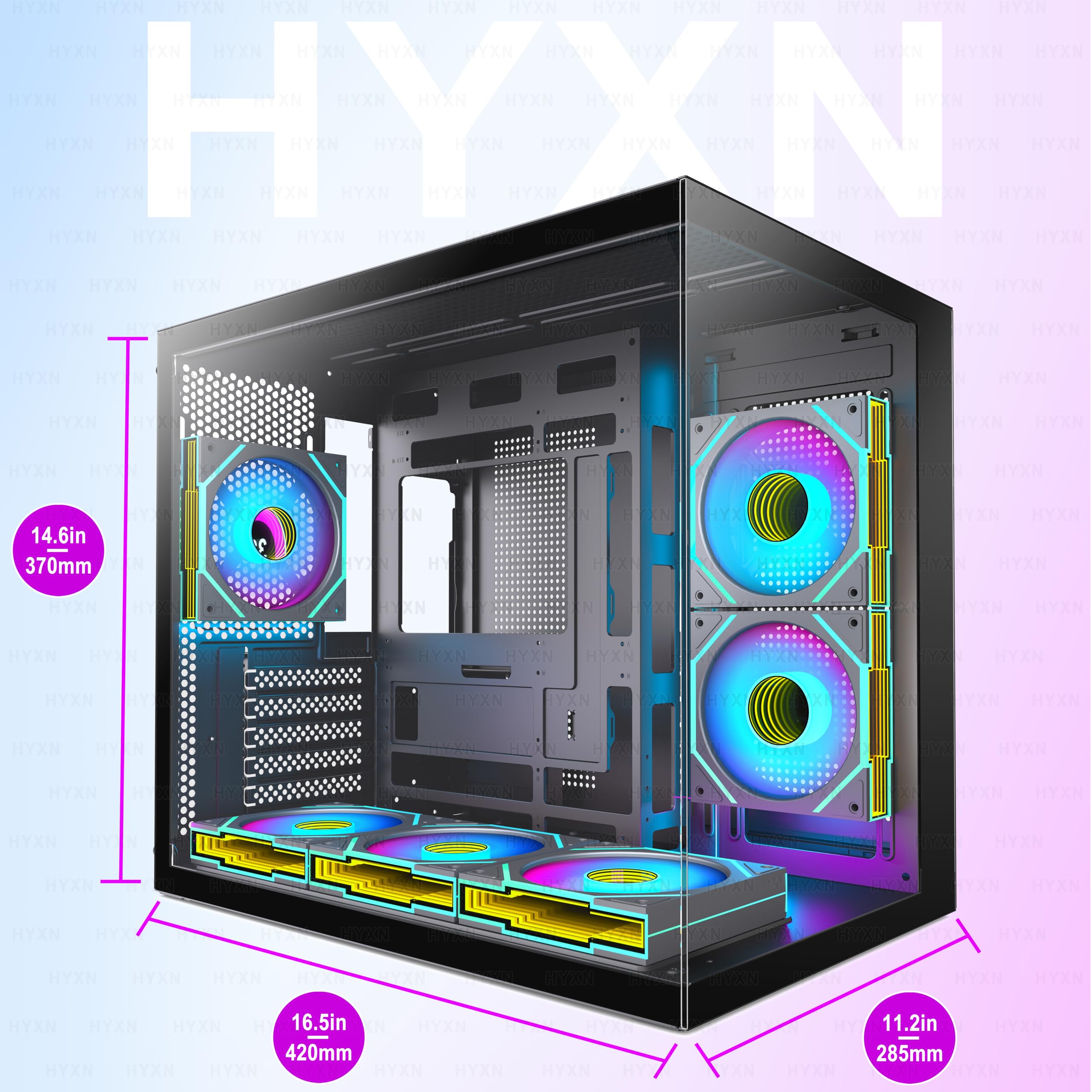 H3(2026) Case PC ATX – Preinstallato con 6 ventole ARGB PWM a specchio infinito,Compatta ATX Dual Camera Mid Tower Gaming PC Case, con Type-C 3.2 (Nero)