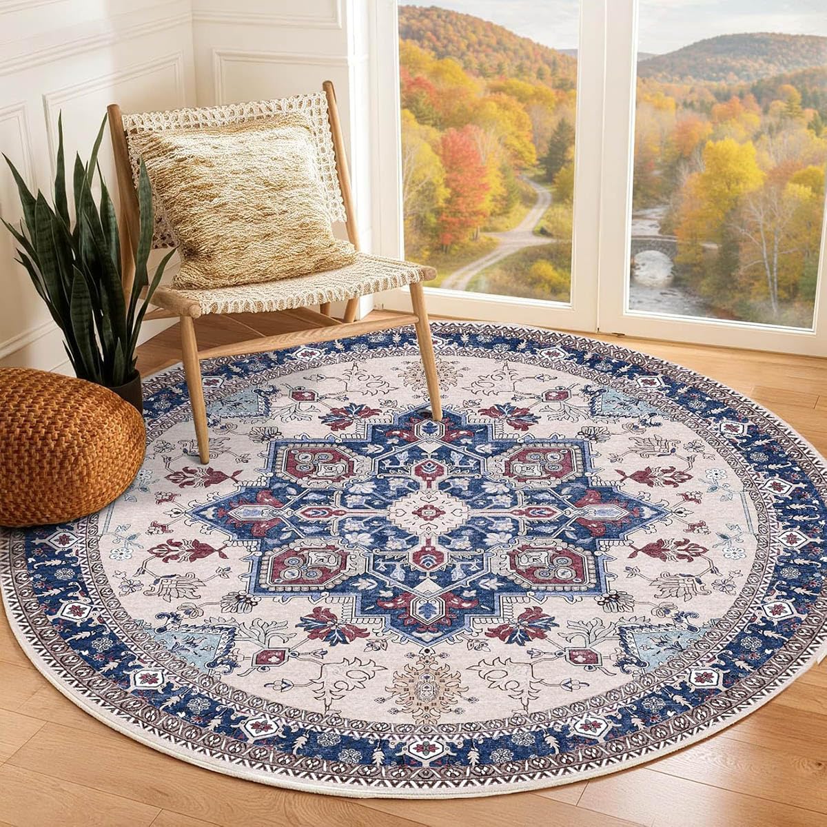 Tapis rond bohème antidérapant et lavable pour sécuriser la chambre d'enfant