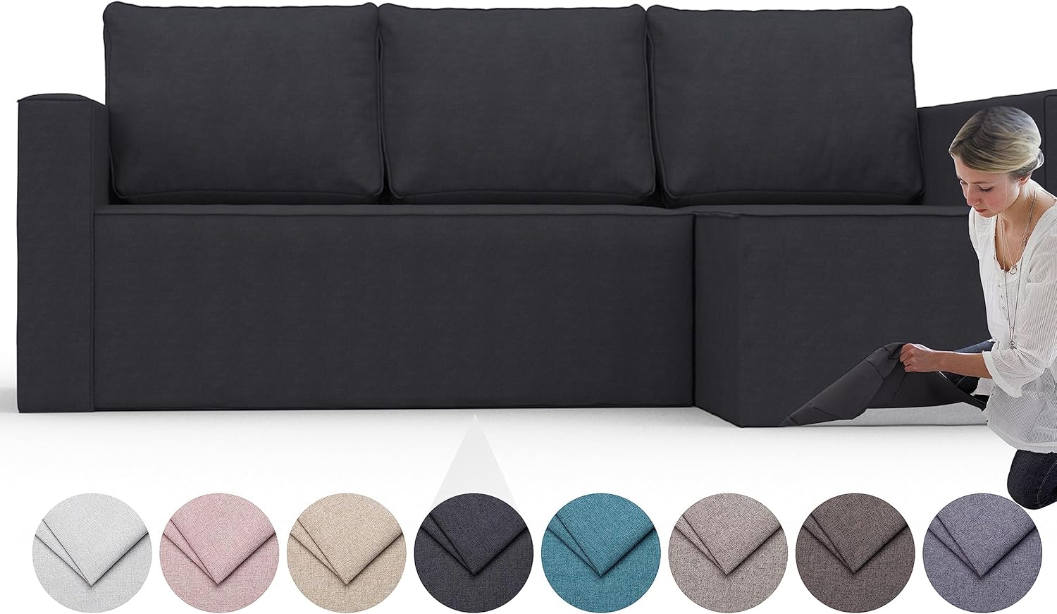 comfortly | Cover for Manstad Corner Sofa Bed Right, Replacement Slipcover, Heavy Duty 5 pcs Cover, Pets and Stain Proof, Easy to Clean & Replace (Cashmere Blends - Anthracite)