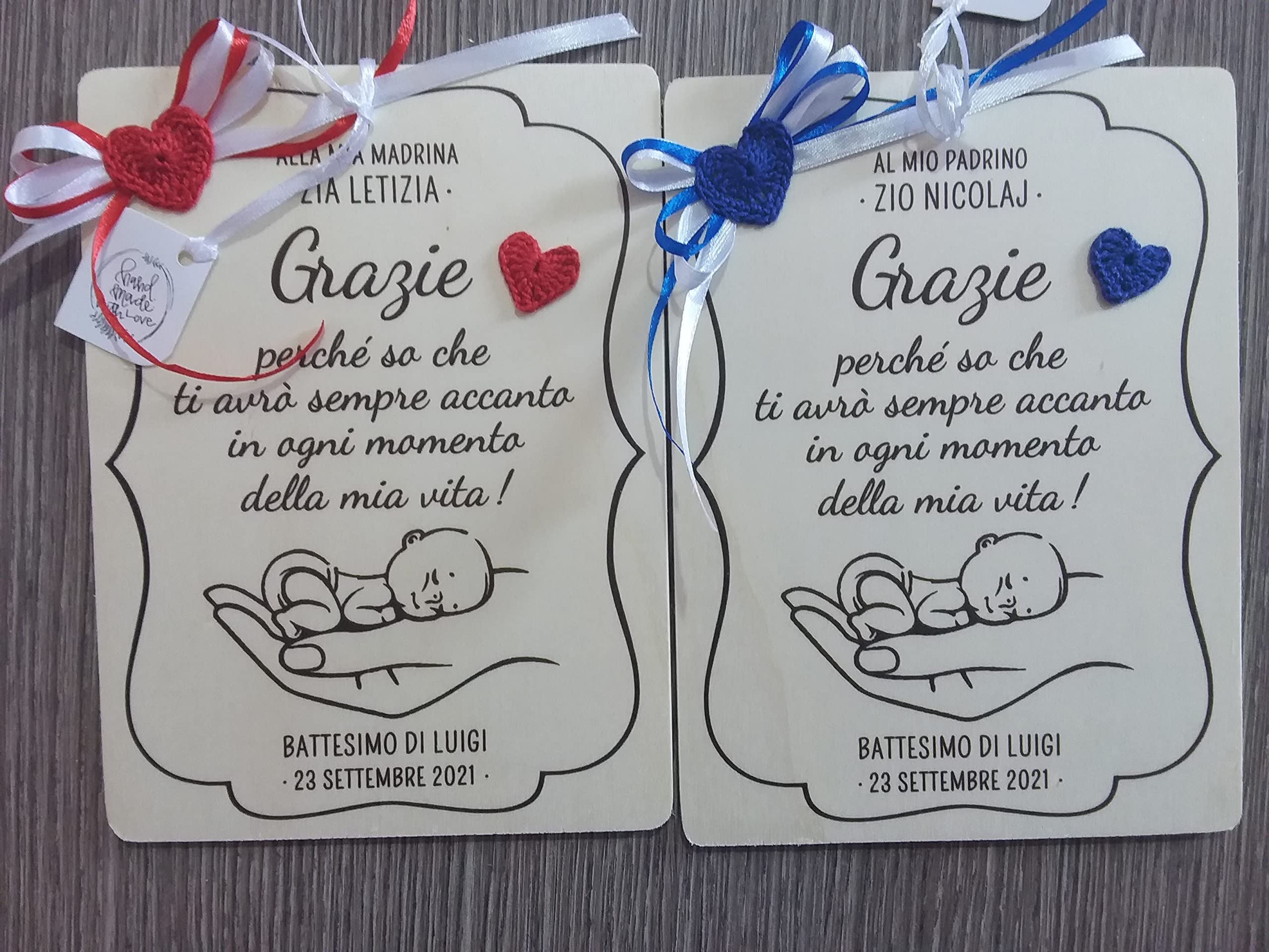 Crociedelizie, targa targhetta ricordo per madrina padrino battesimo idea regalo ringraziamento personalizzata personalizzabile nome e data completa di scatola regalo in omaggio