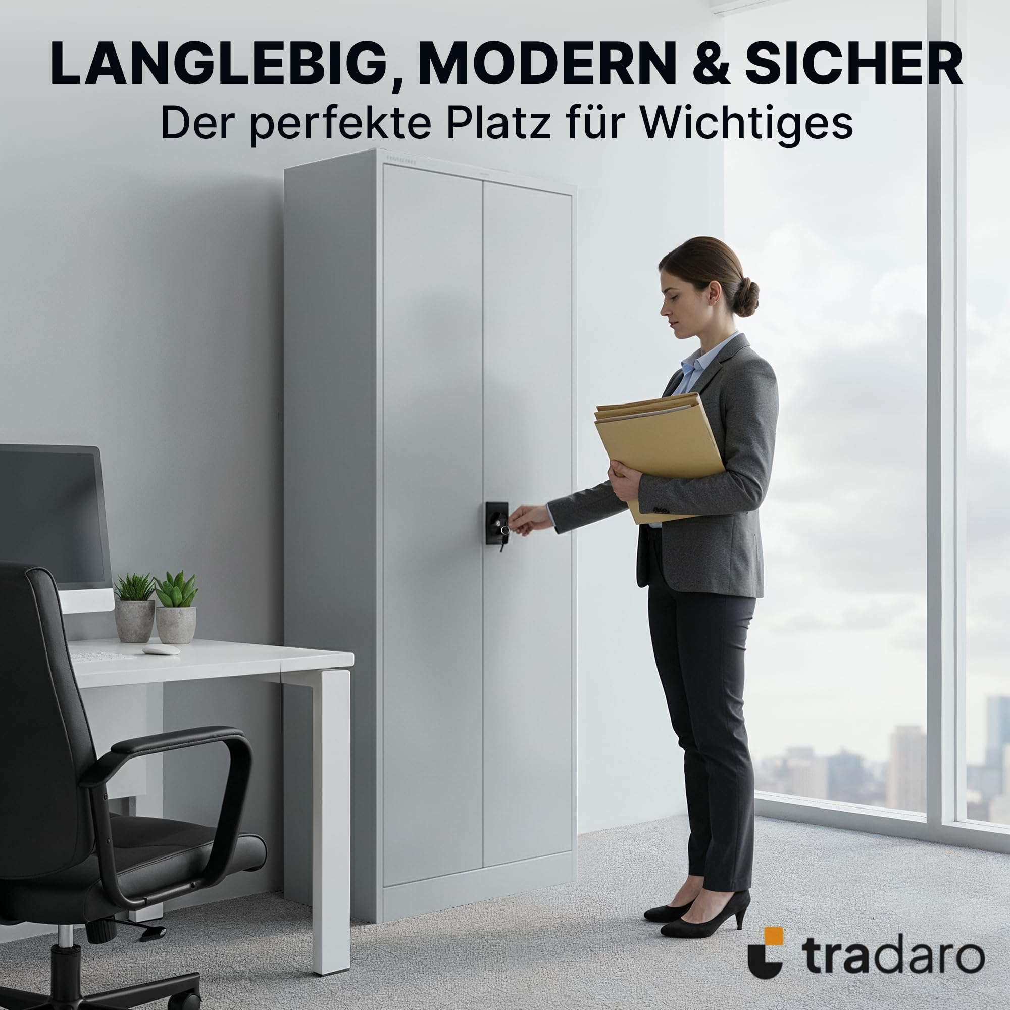 Aktenschrank – Abschließbarer Stahl-Aktenschrank – Büroschrank, Allzweckschrank mit höhenverstellbaren Böden – Robuster Metallschrank, Aufbewahrungsschrank für Büro, Werkstatt, Lager (Grau)