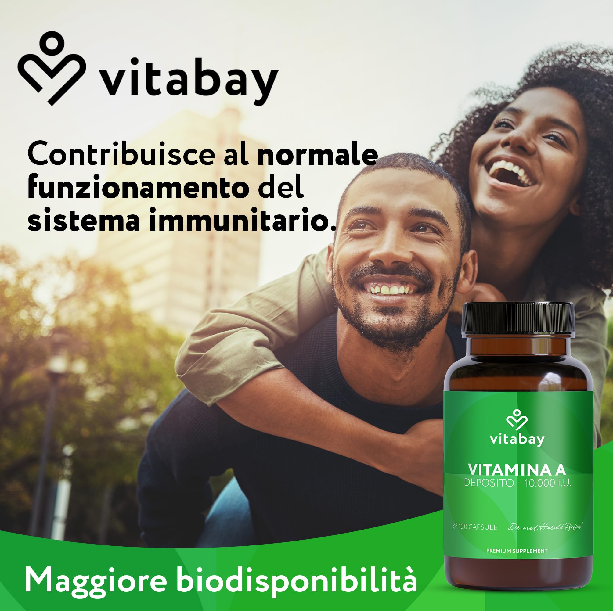 Vitabay Vitamina A capsule ad alto dosaggio – 120 capsule vegane di vitamina A retinolo 10000 UI – Vitamine A per occhi, pelle e sistema immunitario – Vit A Vegan – Testato in laboratorio