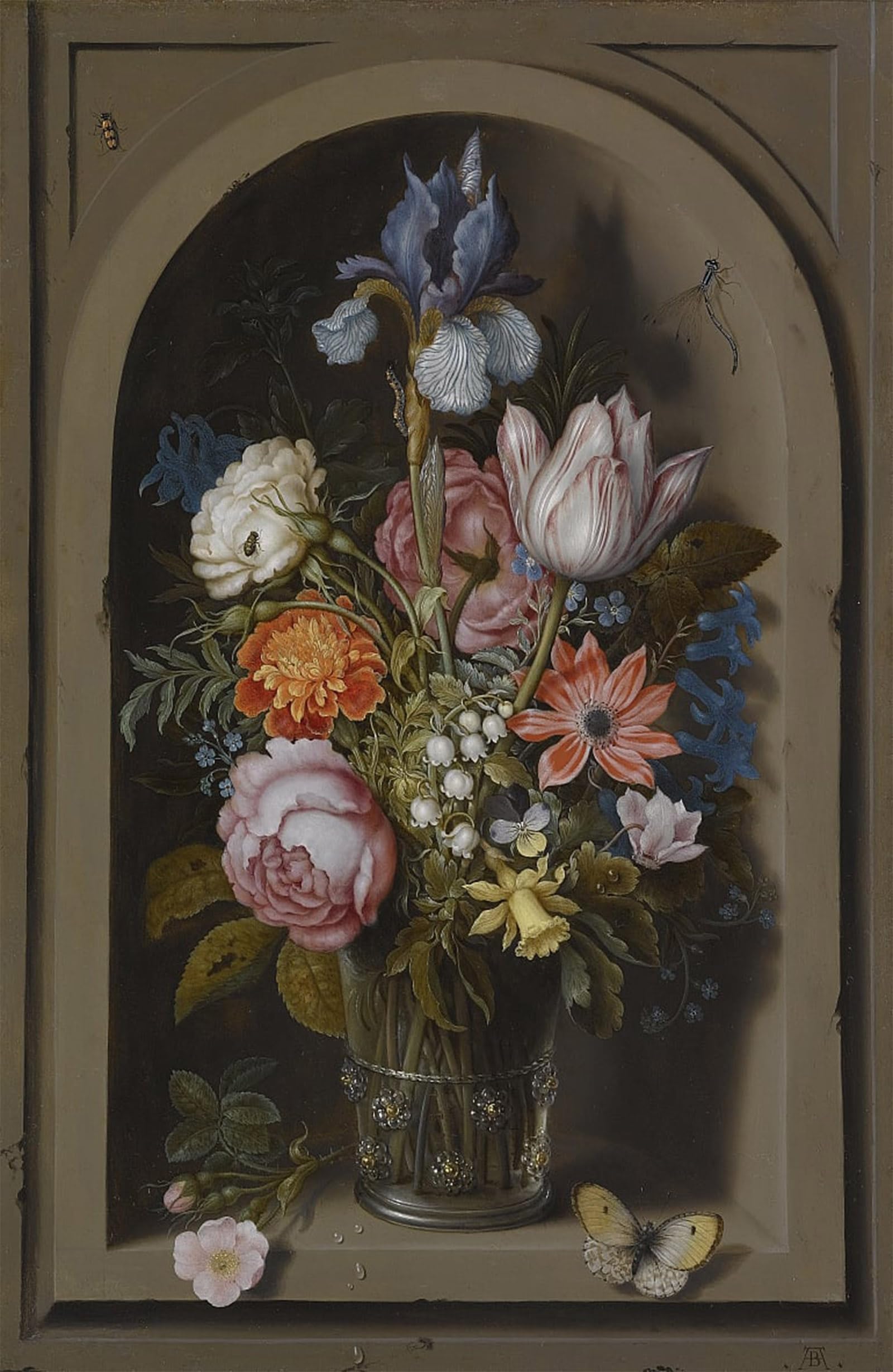 ARTXLXXBN Famous Art Print Poster Vintage Wall Art a Still Life of Flowers in a Glass Beaker in a Marble Niche by Ambrosius the Elder Bosschaert Canvas Art Poster for Home Decor 60x90cm